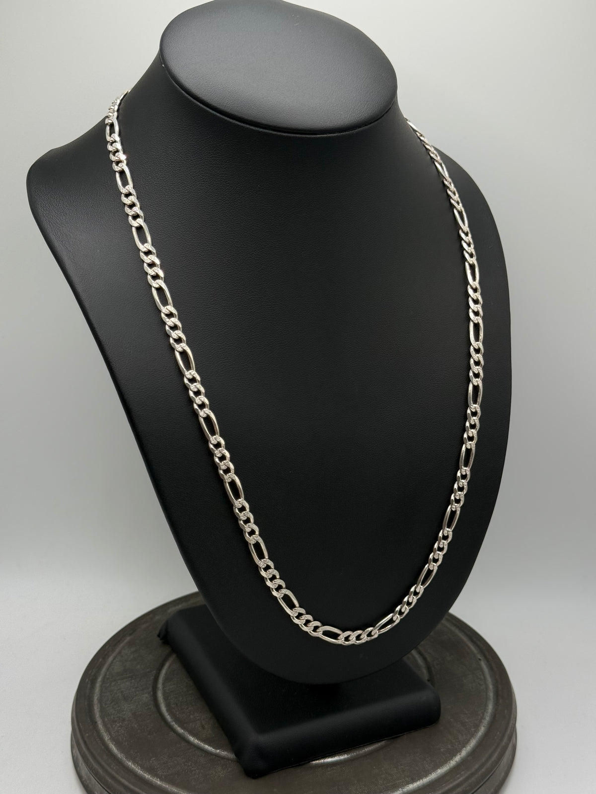 .925 Sterling Silver Figaro Diamond Cut Chain Necklace – Classic Link 24”