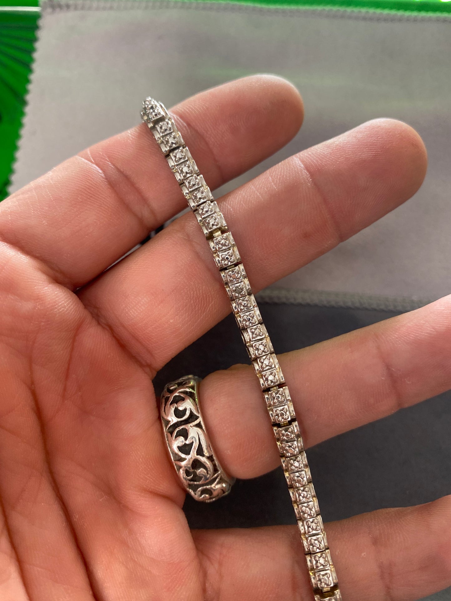 .925 Sterling Silver Diamond Cut Bracelet Sz 7”