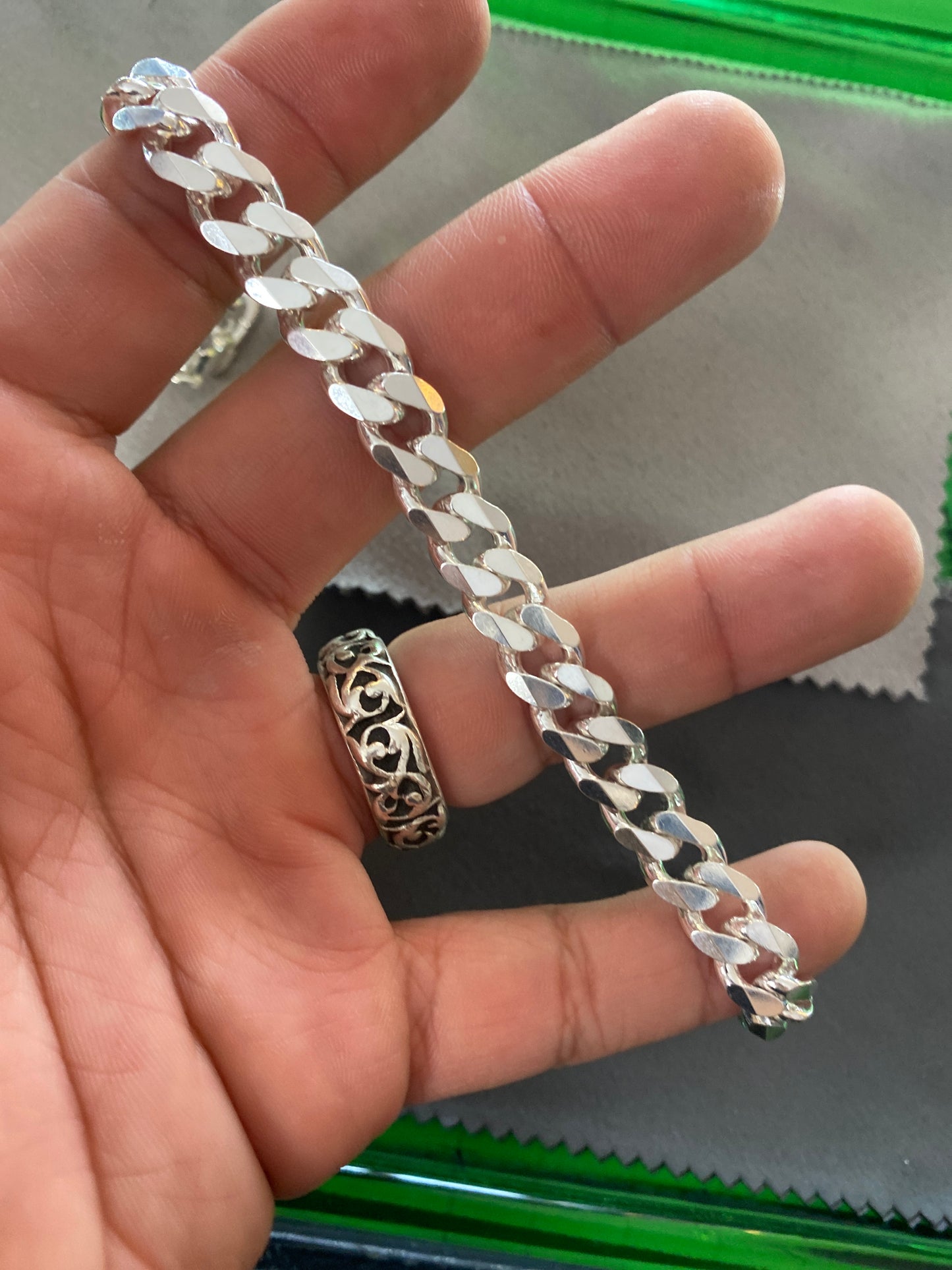.925 Sterling Silver Thick Cuban Link Bracelet Sz 9”