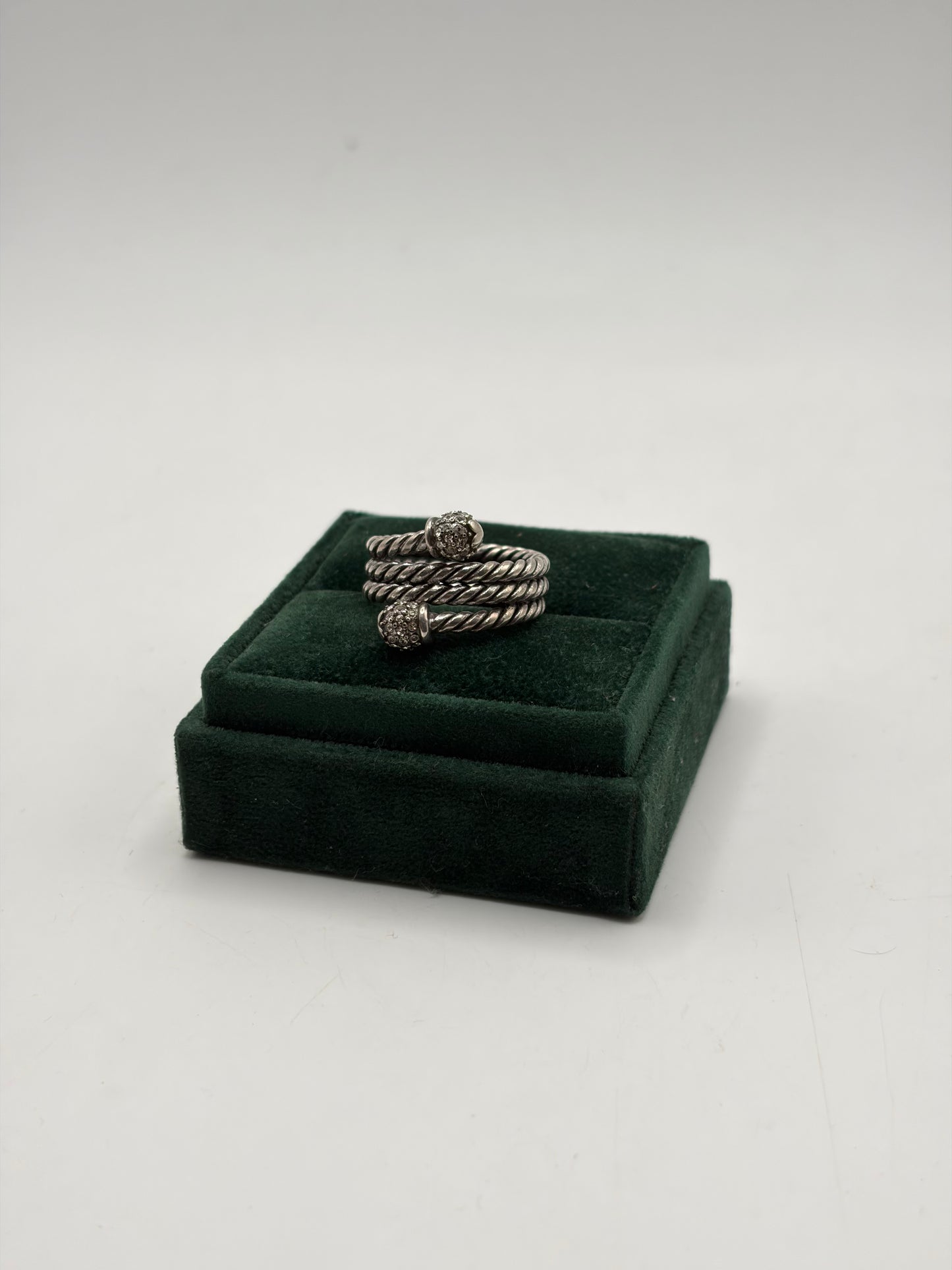 .925 Sterling Silver Cable Twist CZ Wrap Ring Size 9