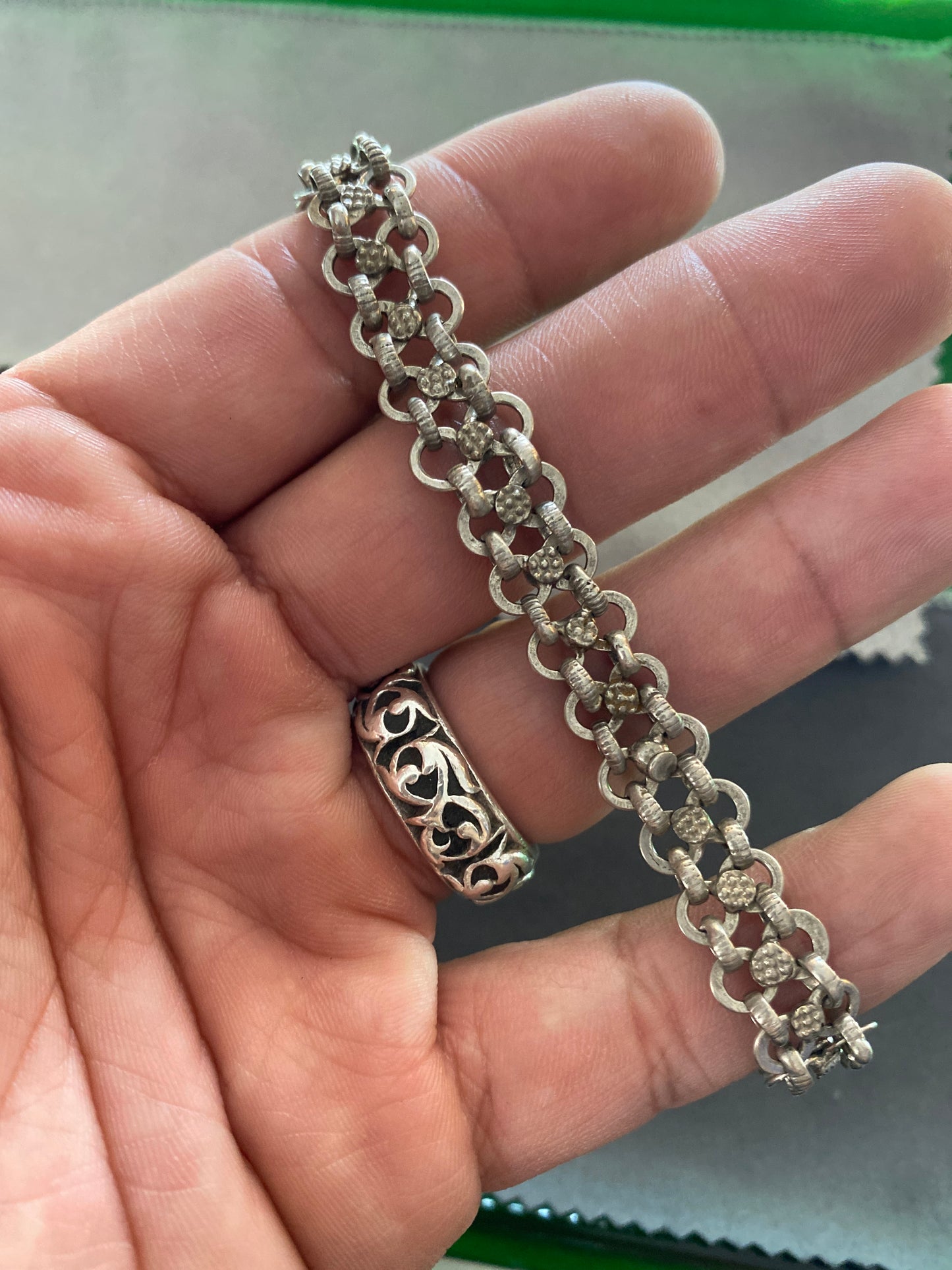 .925 Sterling Silver Twisted Roller Link Bracelet Sz 7.5”