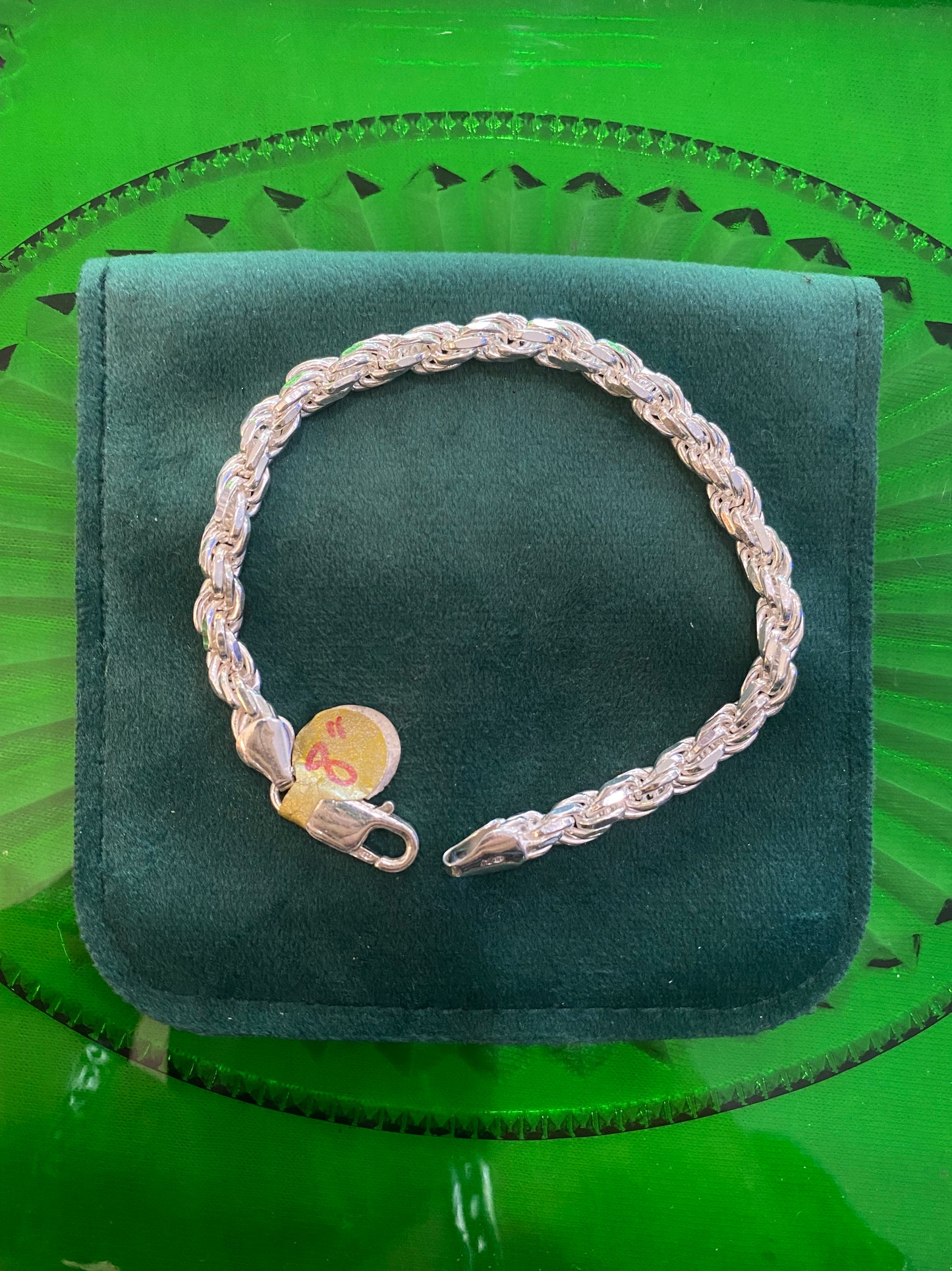 .925 Sterling Silver Rope Bracelet 8”