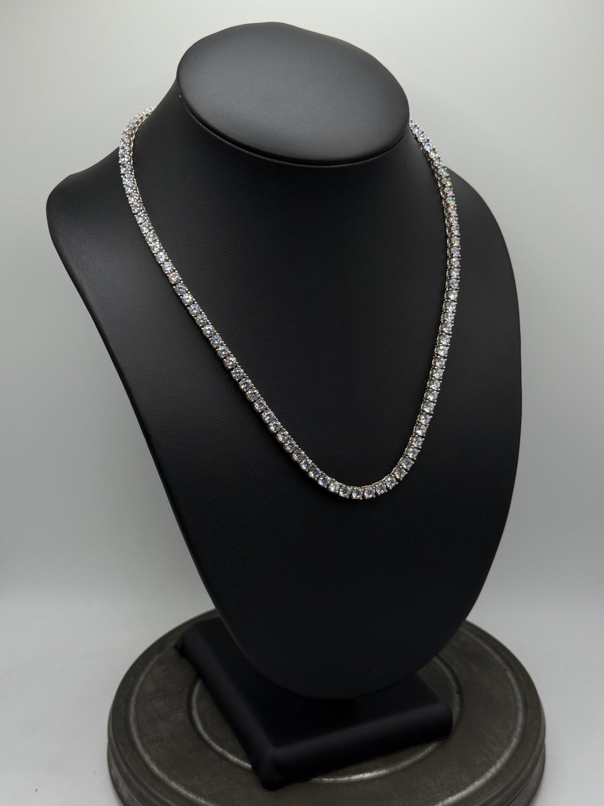 .925 Sterling Silver Round Cut CZ Tennis Chain Necklace – Brilliant Sparkle 19”