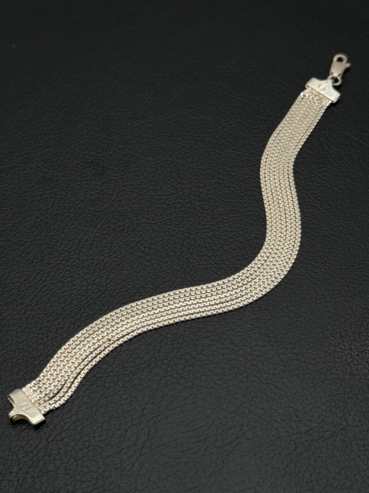 .925 Sterling Silver Wide Multi Strand Woven Mesh Bracelet – Classic Statement Style 7.5”
