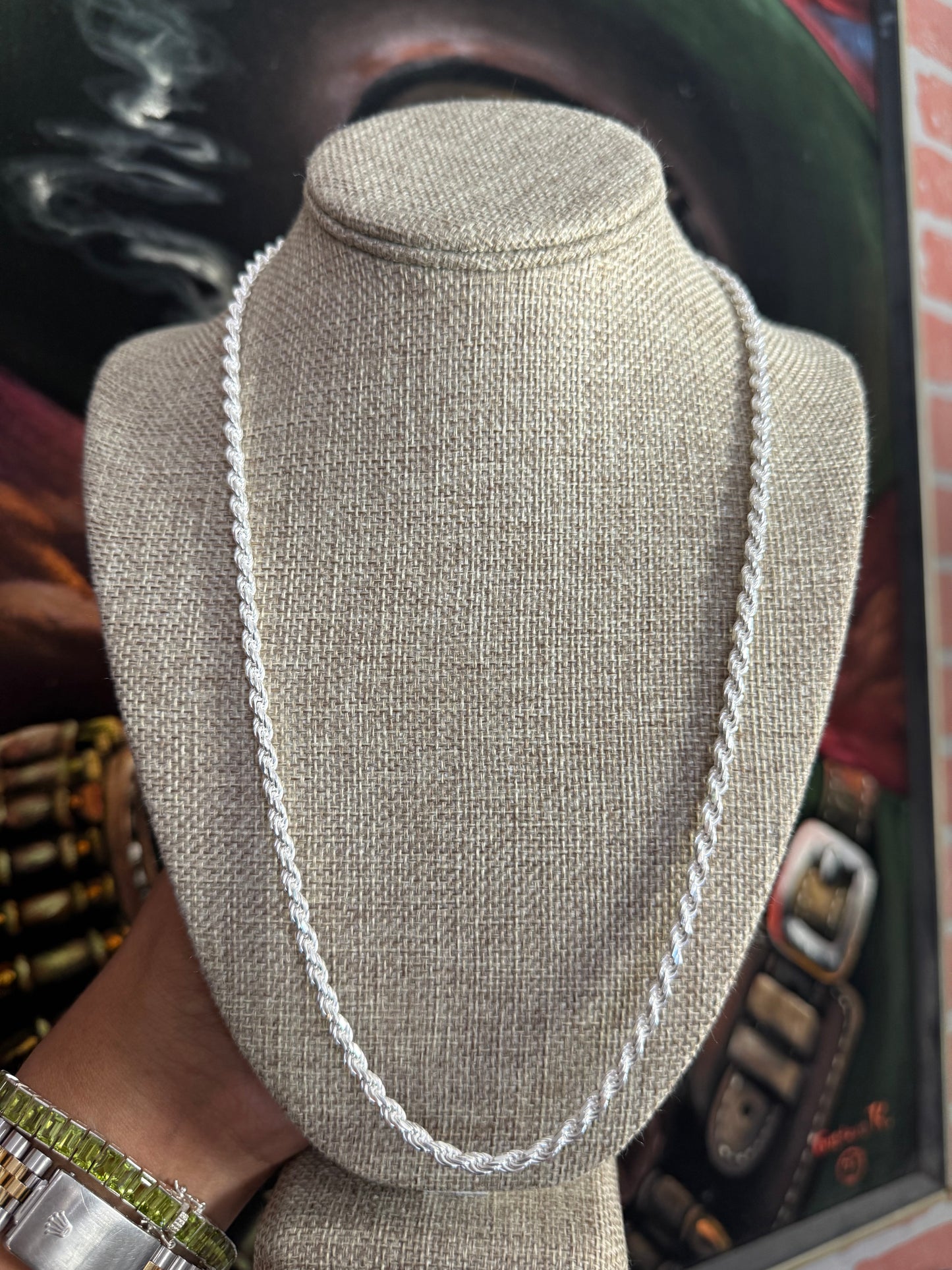 .925 Sterling silver rope chain thick 24”