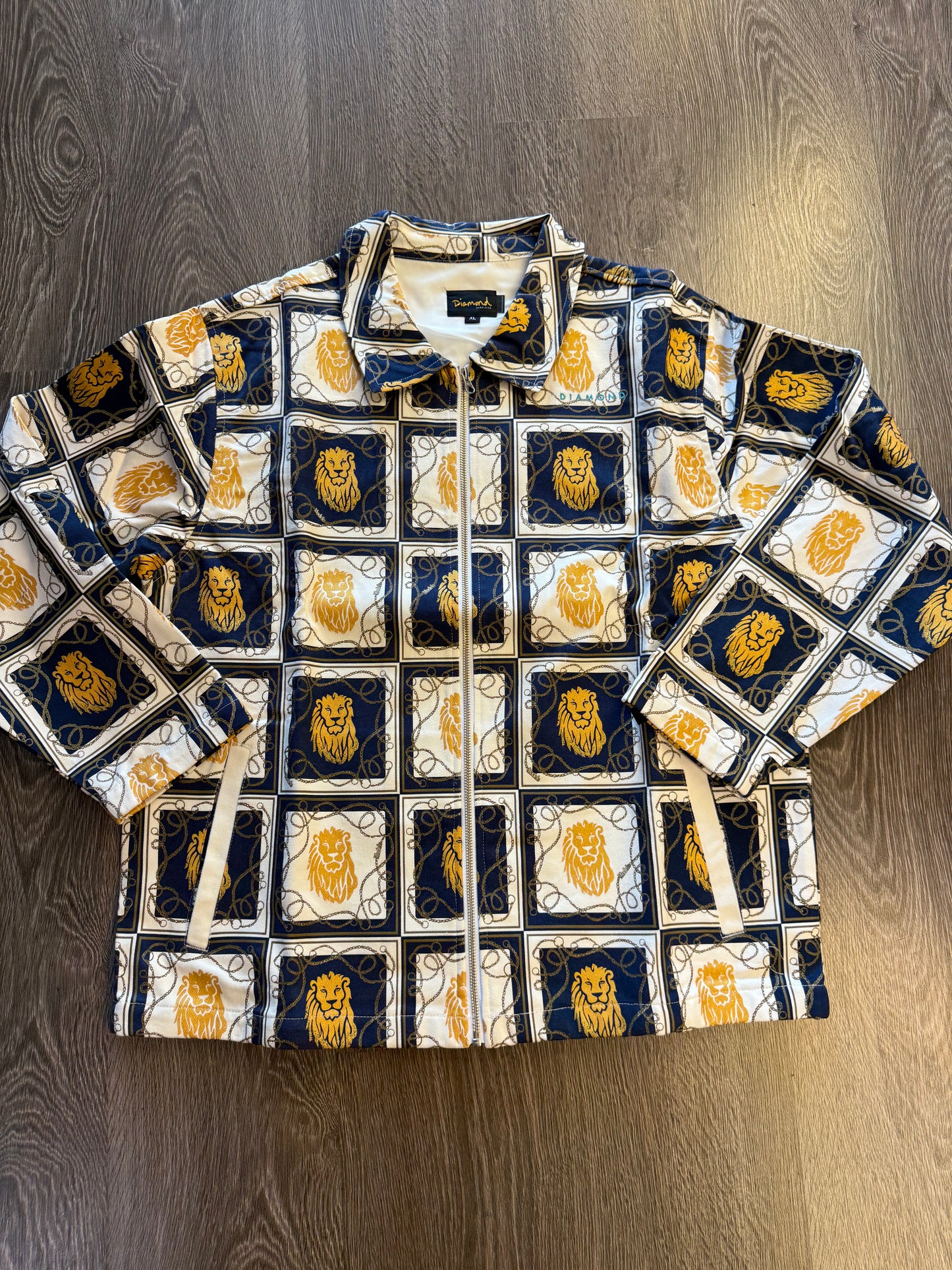 Modelo denim all over print zipper jacket sz. XL