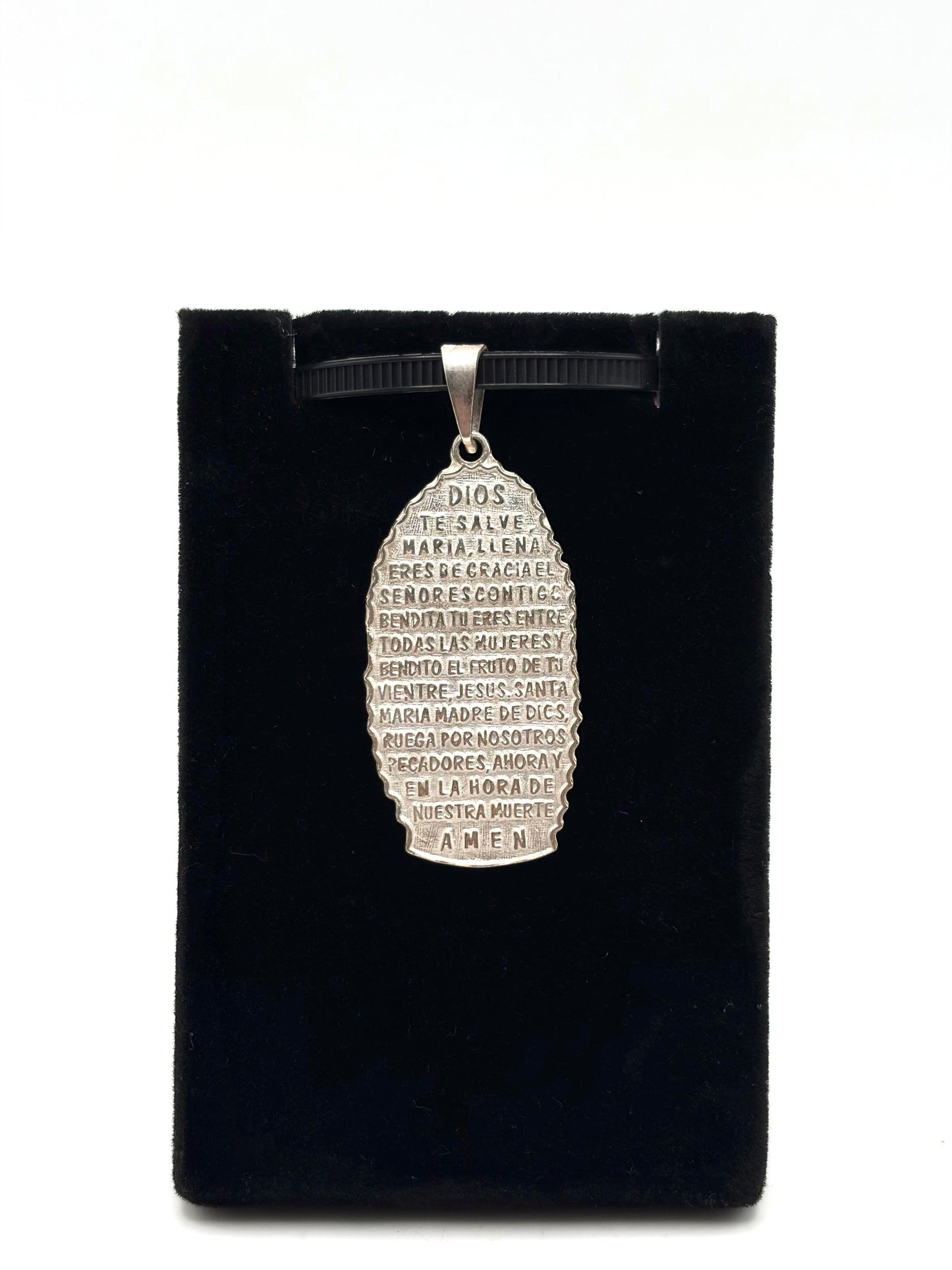 .925 Sterling Silver Virgin Mary Pendant with Ave María on Back