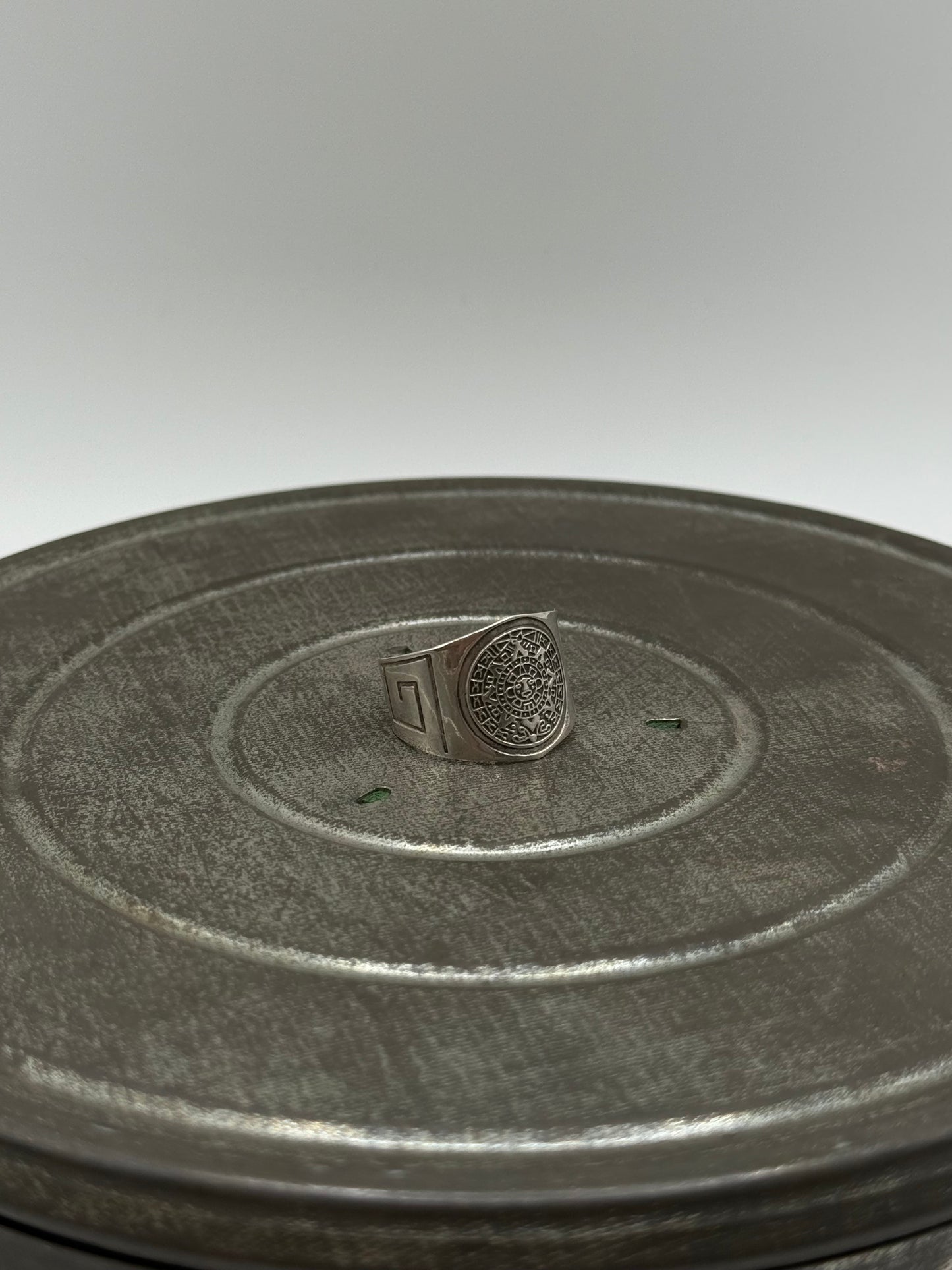.925 Sterling Silver Aztec Calendar Ring Sz. 12