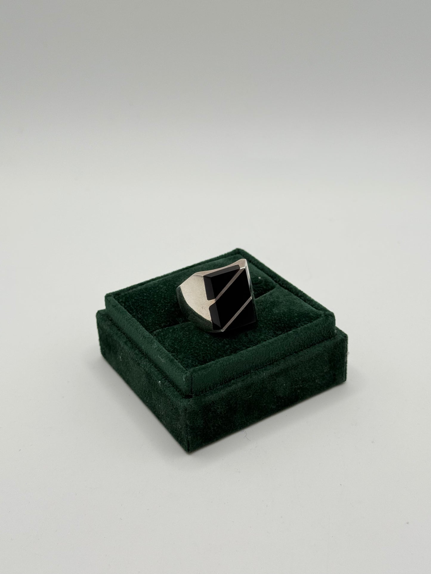.925 Sterling Silver Black Onyx Geometric Signet Ring sz 10.5