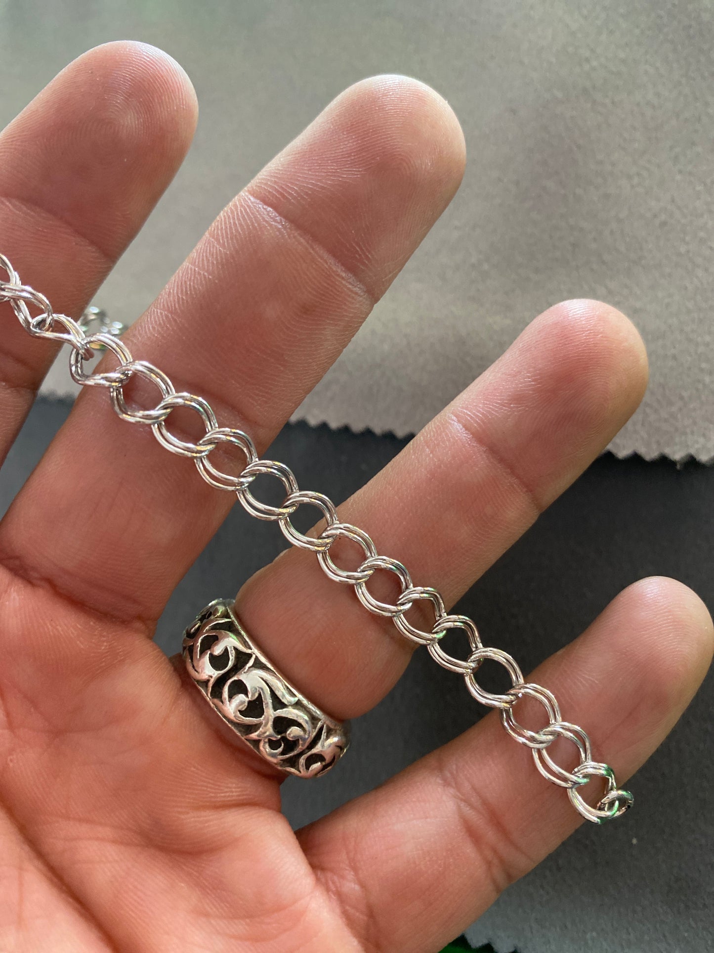 .925 Sterling Silver Tiffany Style Rope Dainty Double Link Bracelet Sz 7”