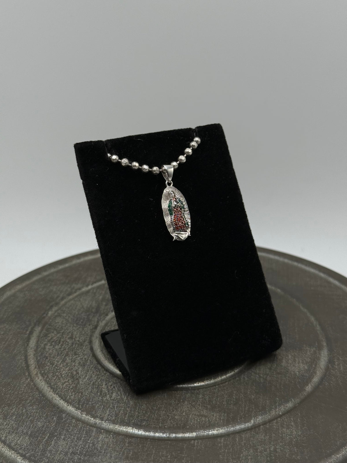 .925 Sterling Silver Virgen de Guadalupe Multicolor Stone Pendant