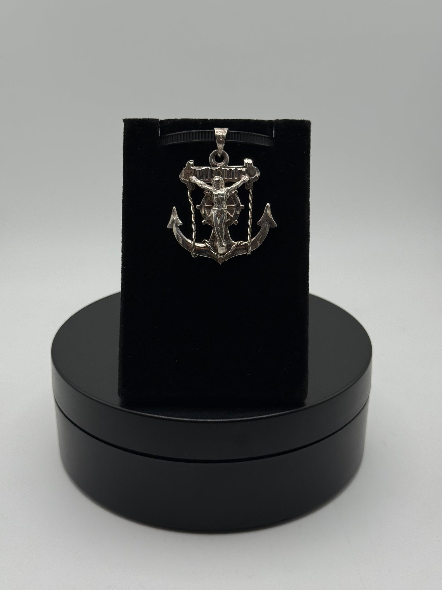 .925 Sterling Silver Anchor Jesus Crucifix Pendant