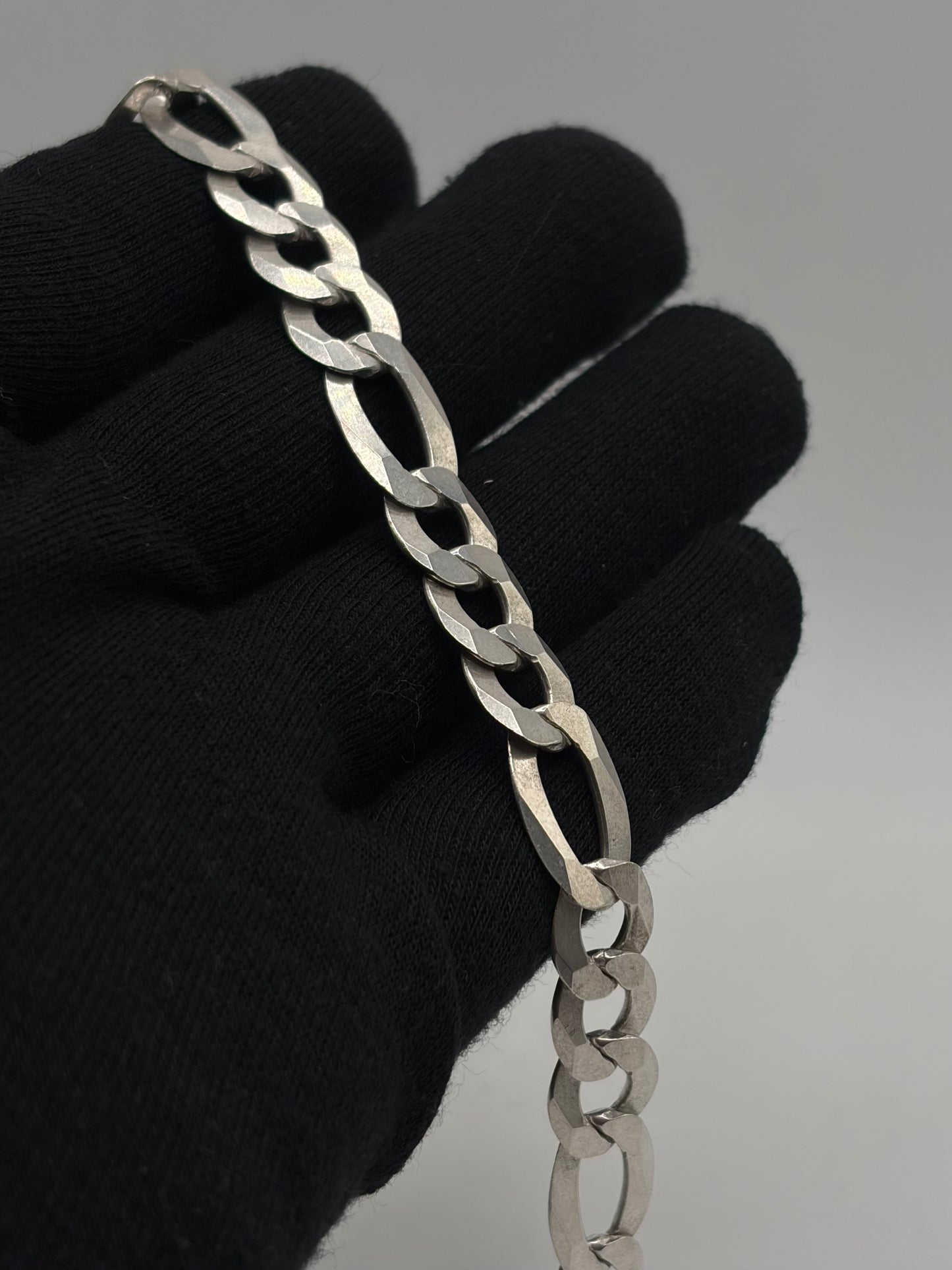 .925 Sterling Silver Geometric Organic Figaro Bracelet 9in