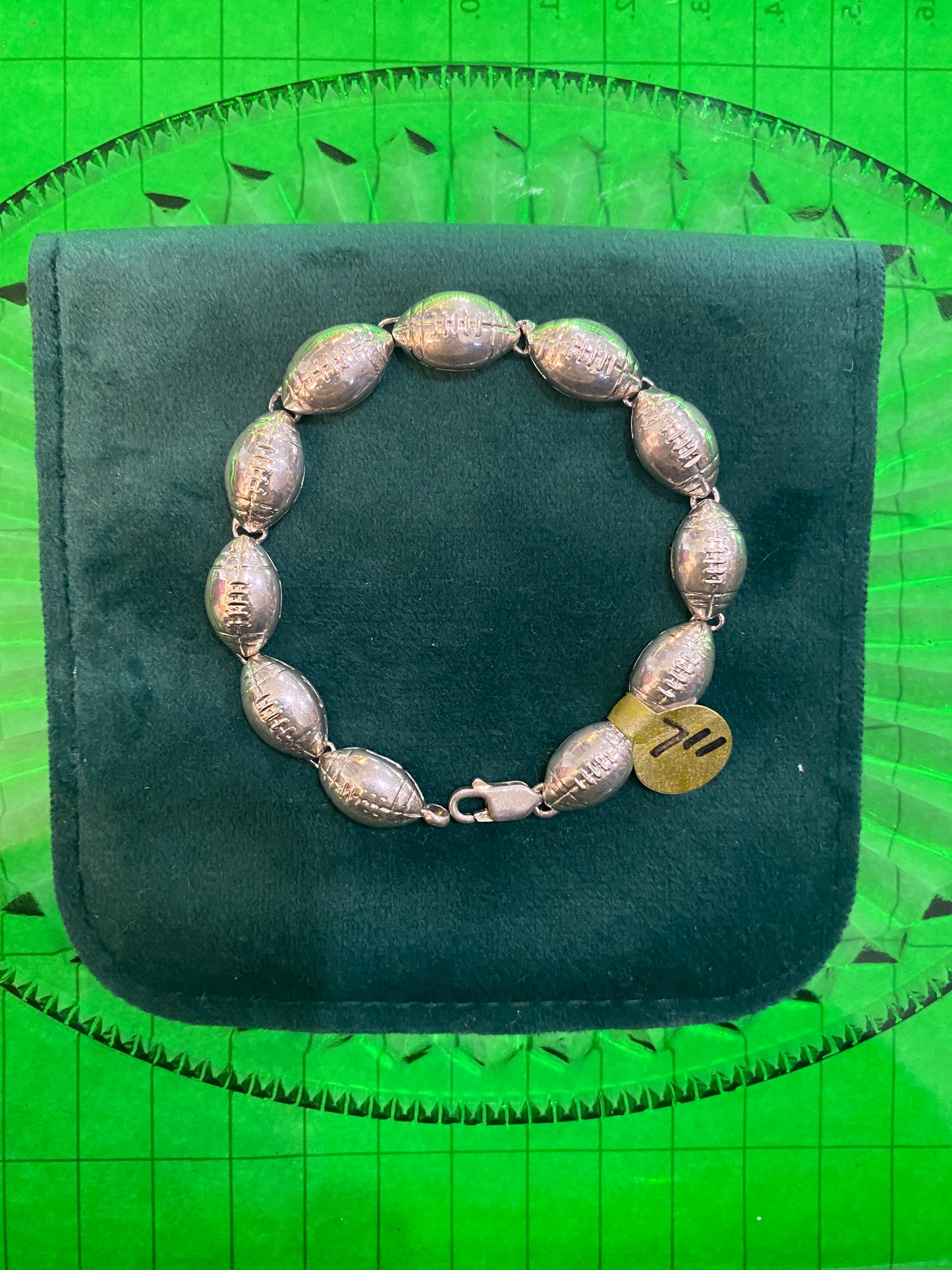 .925 Sterling Silver Football Bracelet 7”