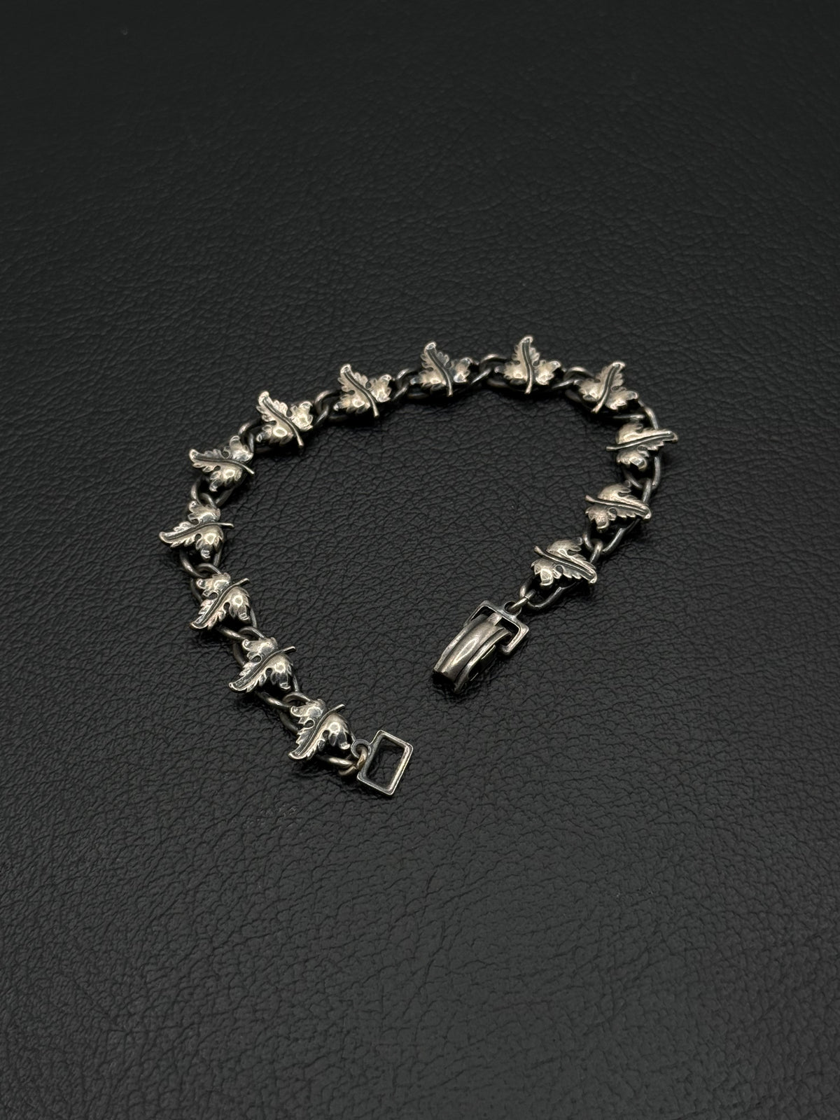 .925 Sterling Silver Leaf Link Bracelet – Vintage 7”