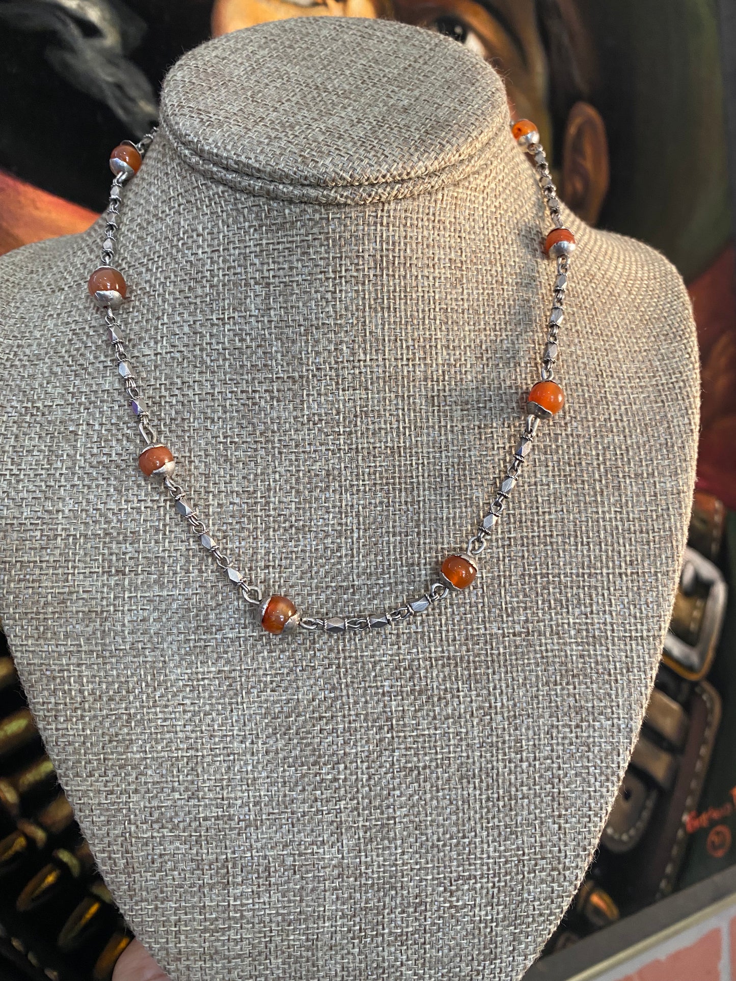.925 Sterling Silver Beaded Gemstone Chain Necklace 17”