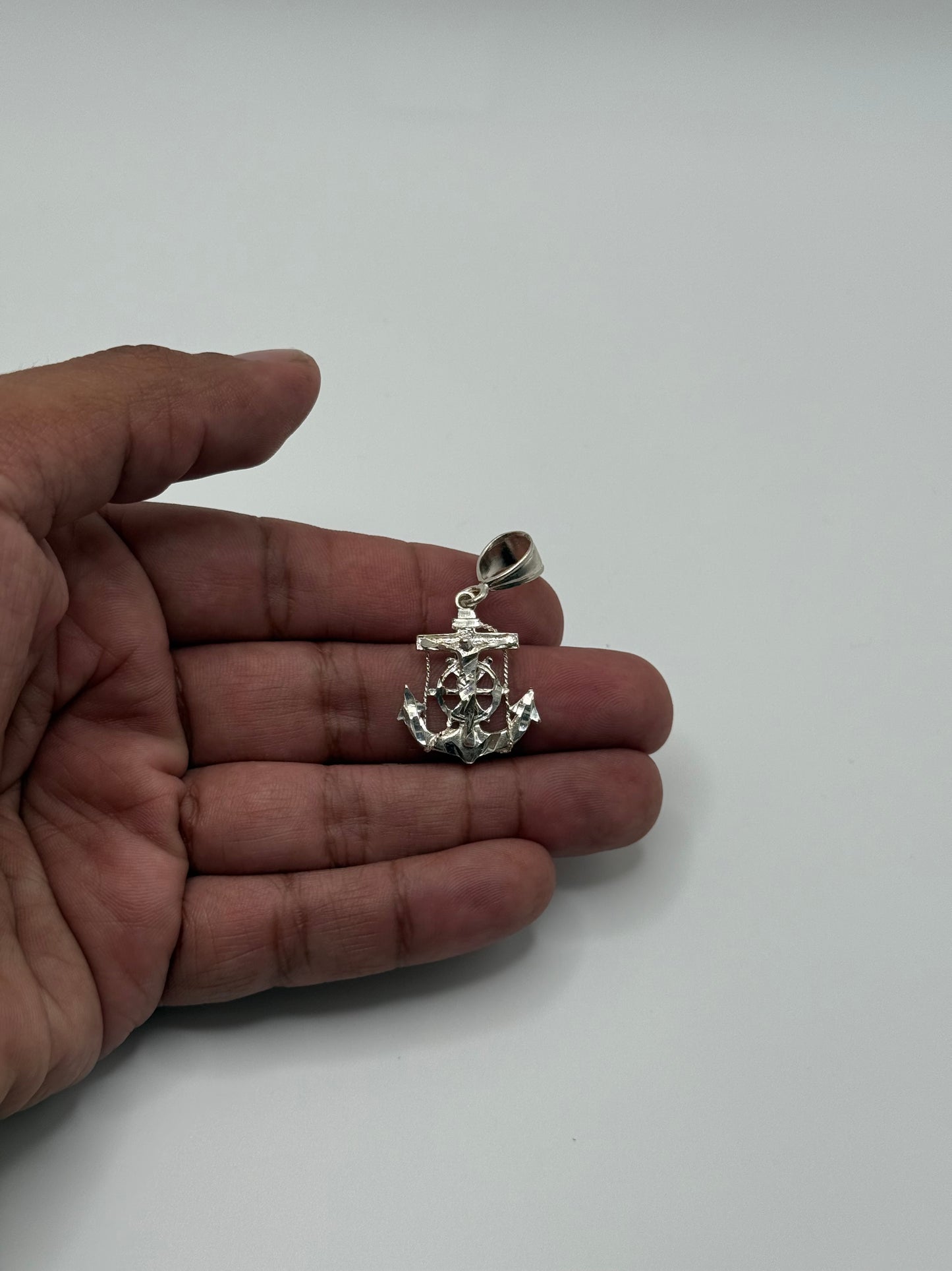 .925 Sterling Silver Nautical Anchor Jesus Pendant