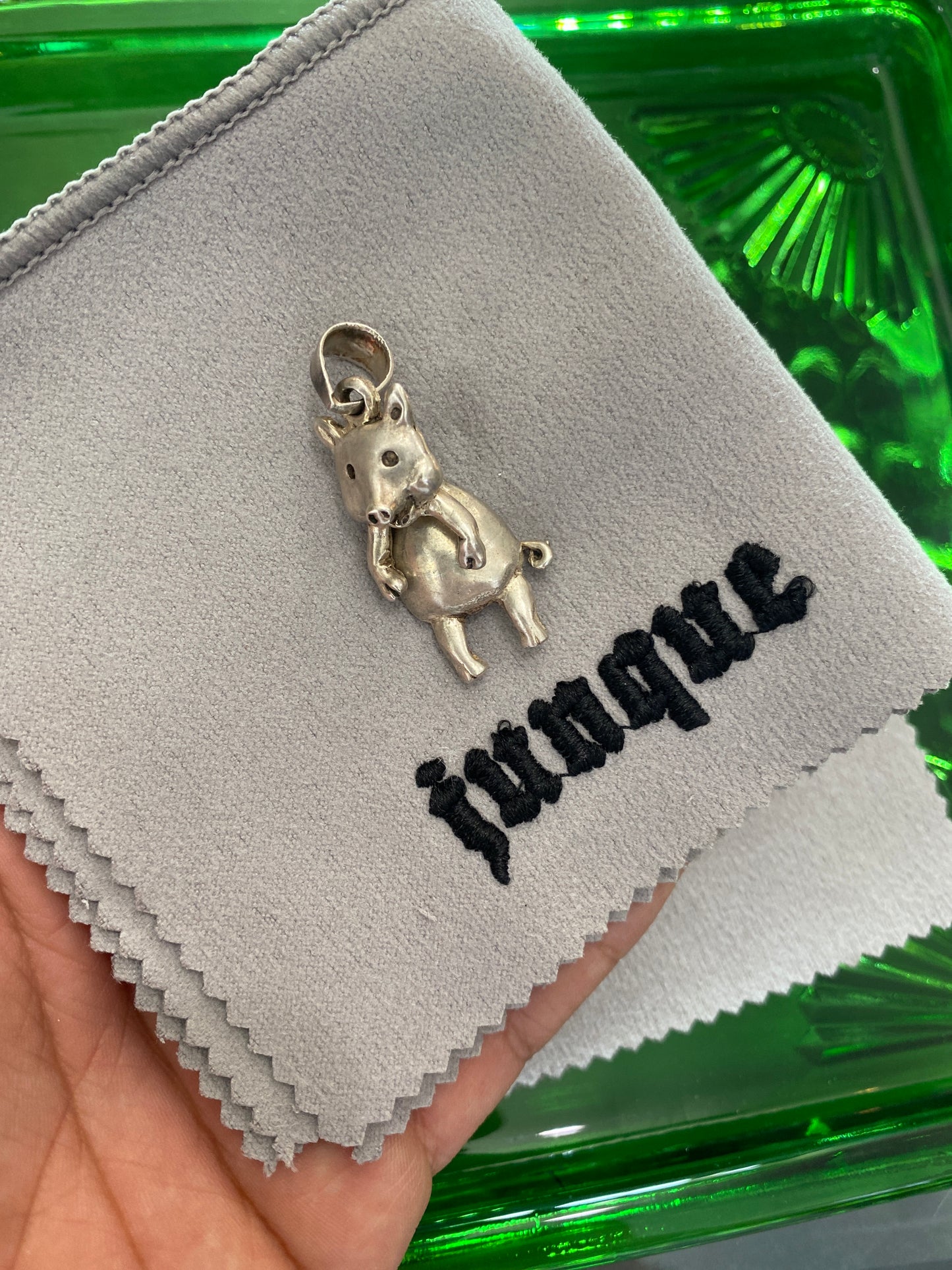 .925 Sterling Silver Dangling Moving Pig Pendant
