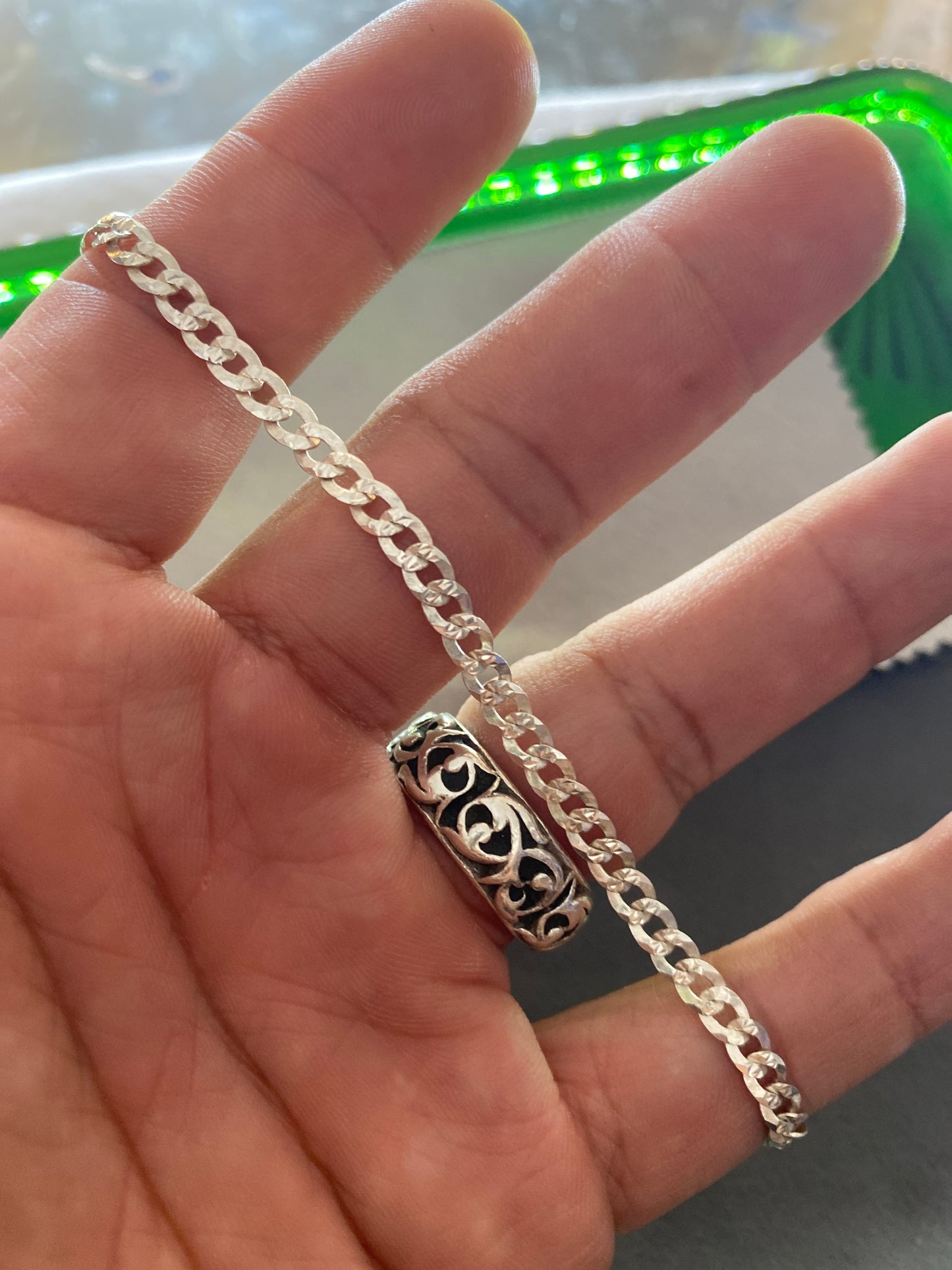 .925 Sterling Silver Flat Small Cuban Link Bracelet Sz 7”