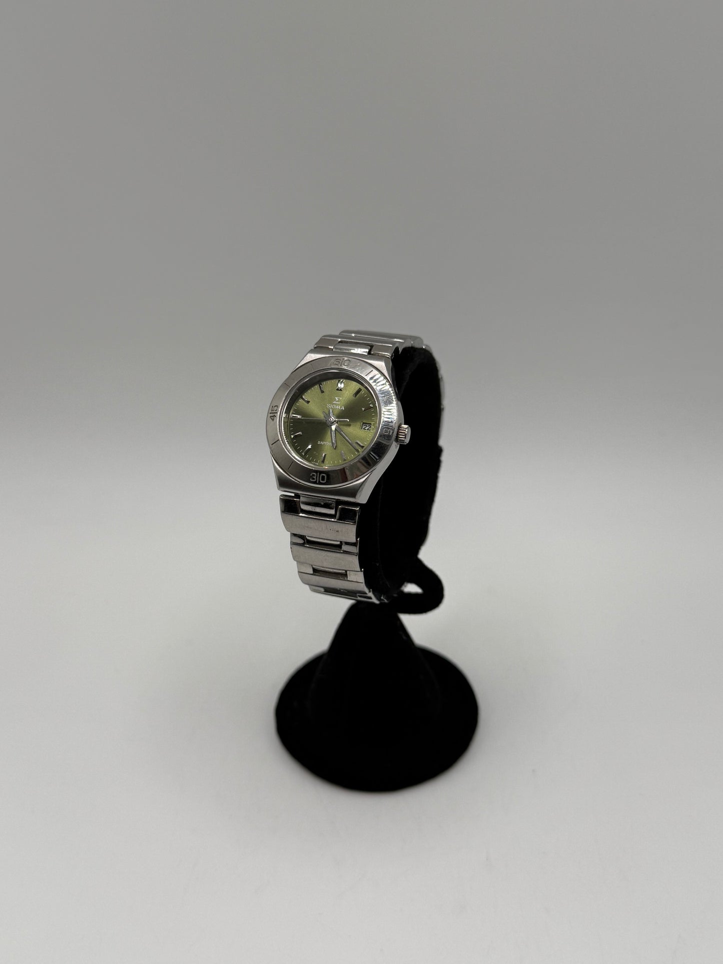 Vintage Stainless Steel Sigma Green Dial Quartz Watch