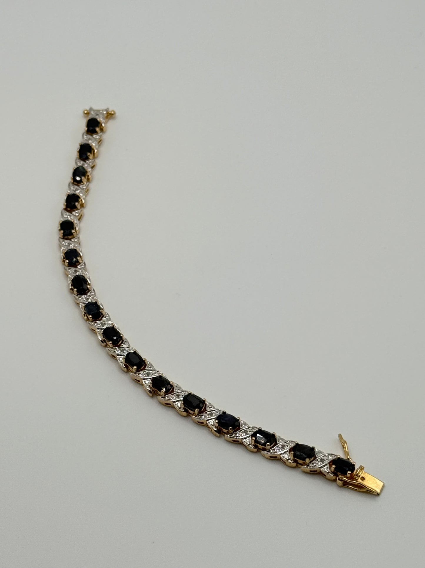 .925 Sterling Silver Black Onyx CZ Tennis Style Bracelet Gold Vermeil 7”