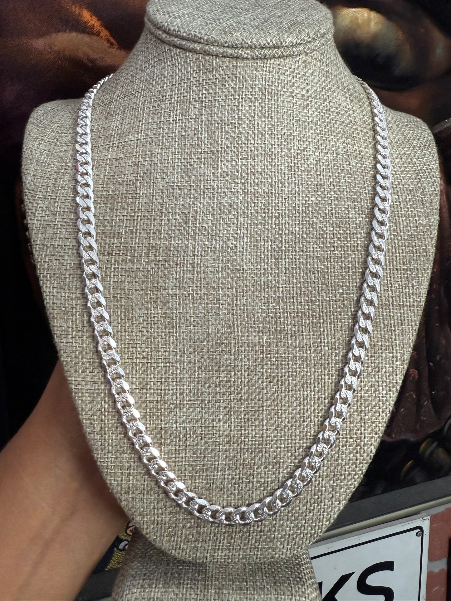 .925 Sterling silver diamond cut solid Cuban link chain 24”
