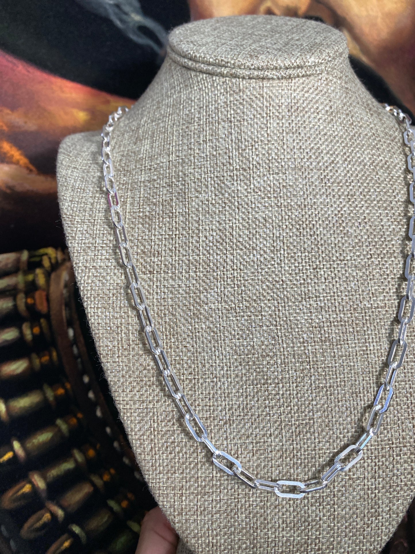 .925 Sterling Silver Solid Paper Clip Link Chain 24”