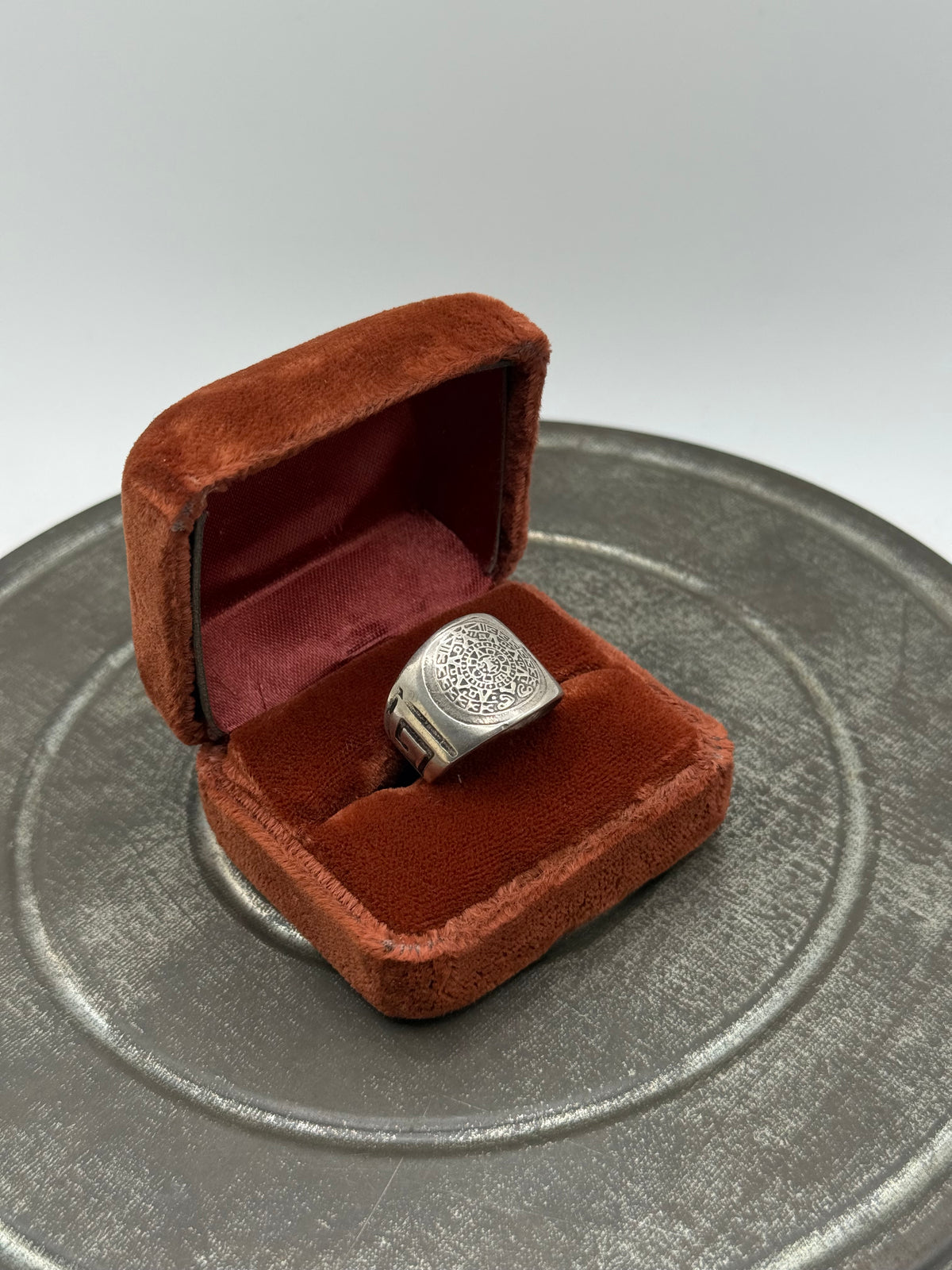 .925 Sterling Silver Aztec Calendar Engraved Wide Band Ring – Bold Sz. 8