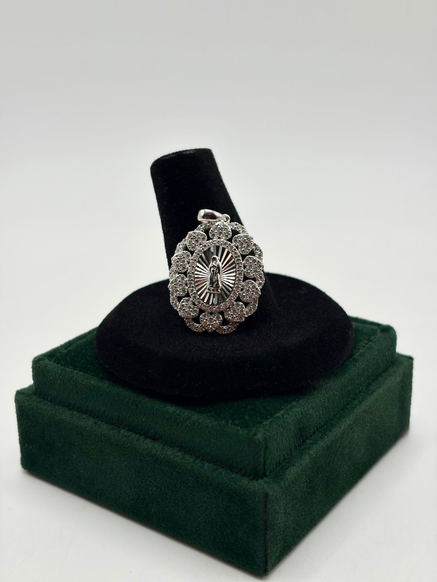 .925 Sterling Silver Virgin Mary CZ Stone Pendant