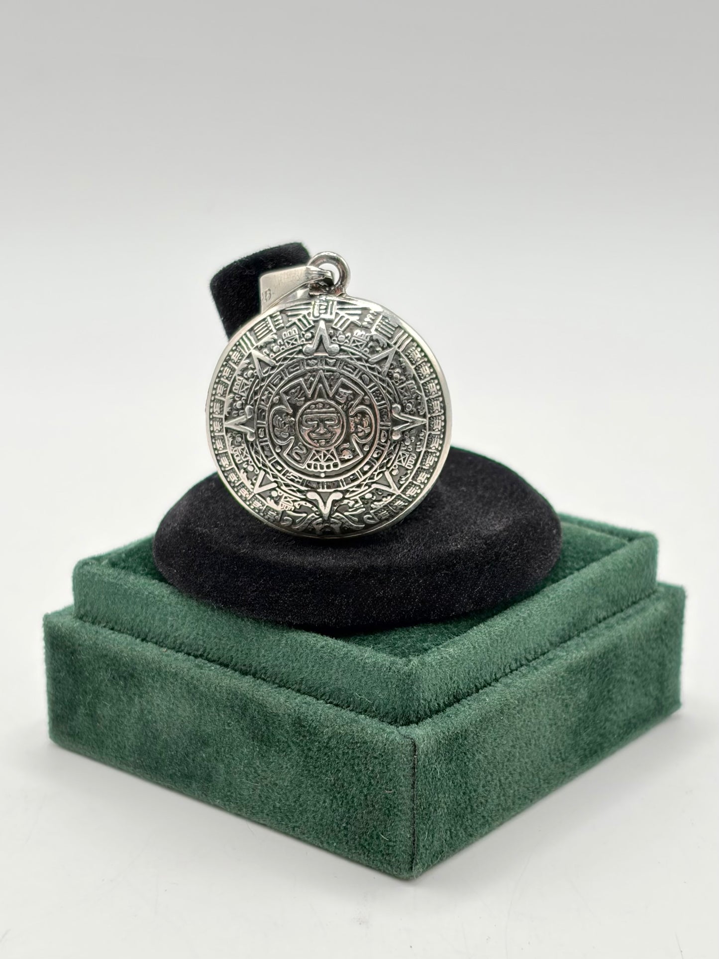 .925 Sterling Silver Aztec calendar puff Pendant