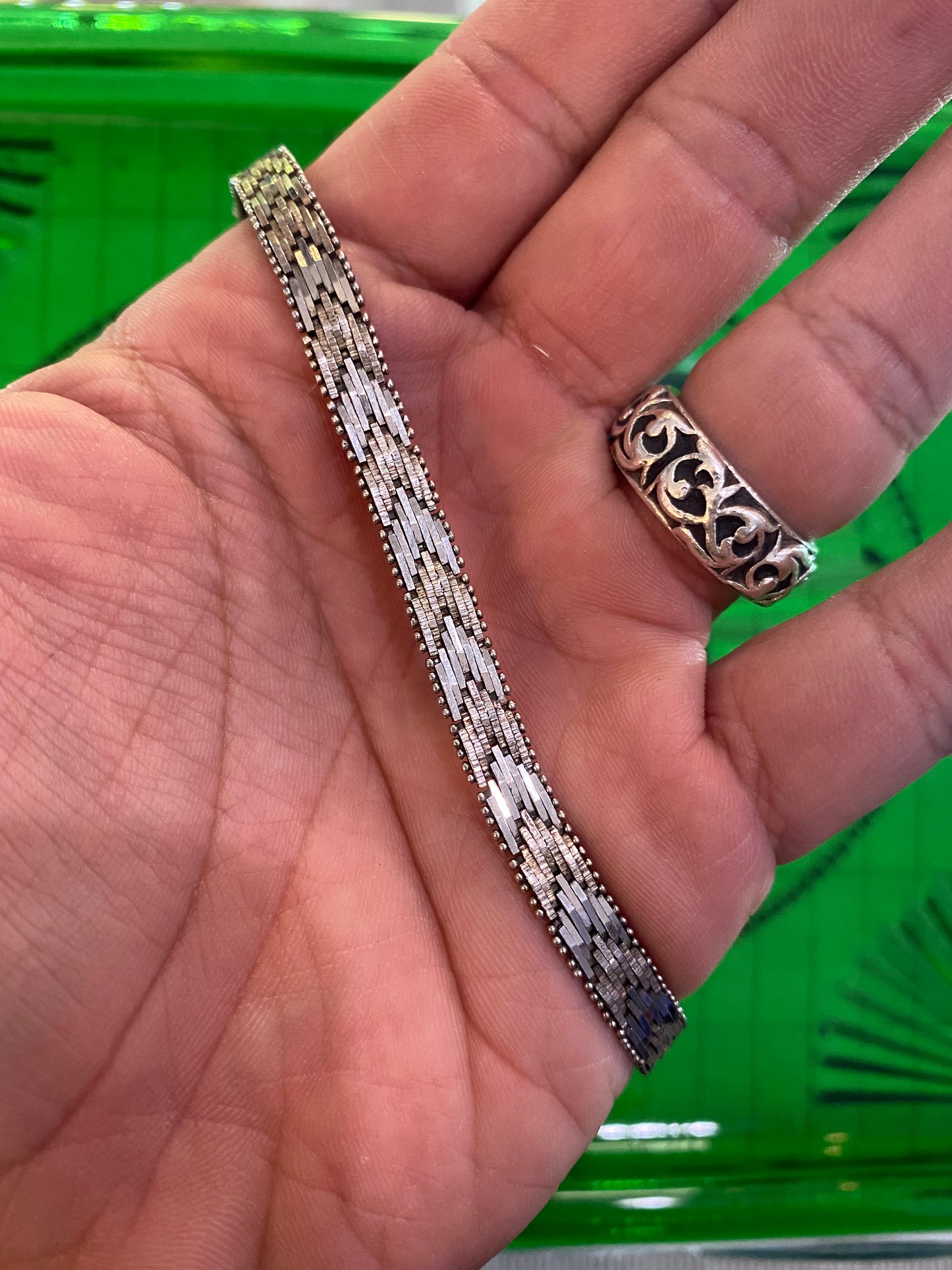 .925 Sterling Silver Two Tone Flat Bracelet 7.5”