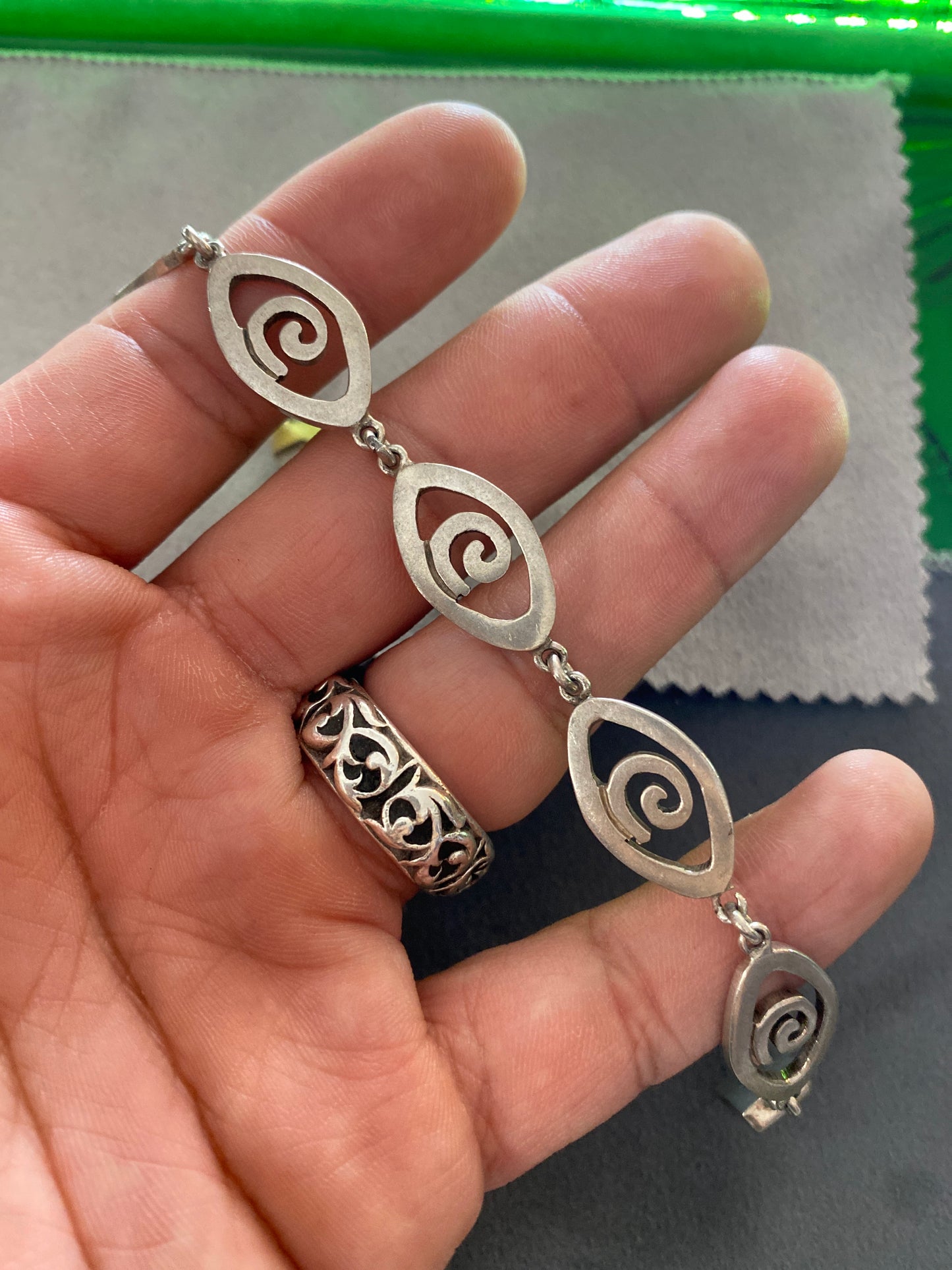 .925 Sterling Silver Wind Link Bracelet Sz 8”