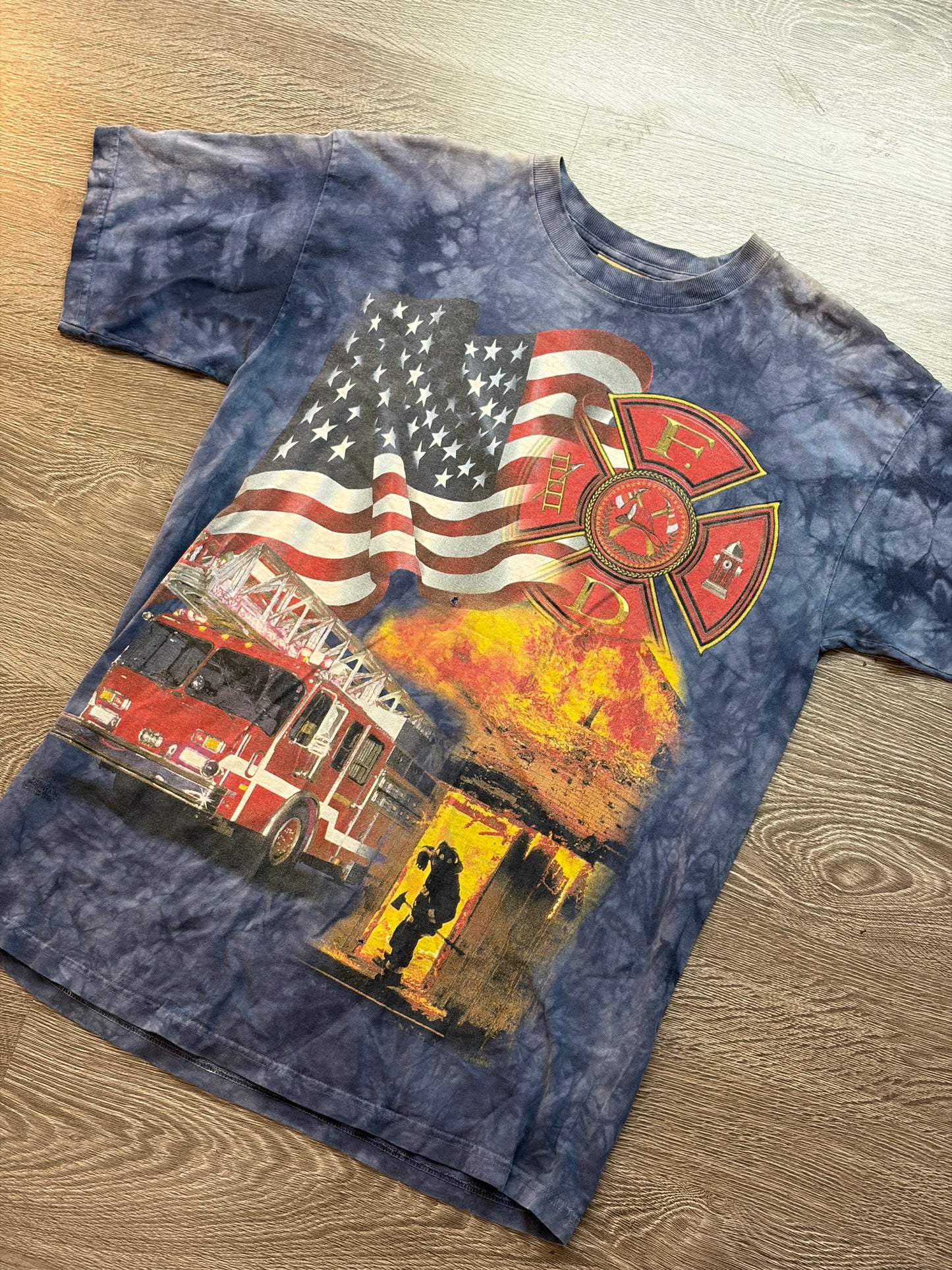 FD Fire Department Tie-Dye Shirt Sz. L