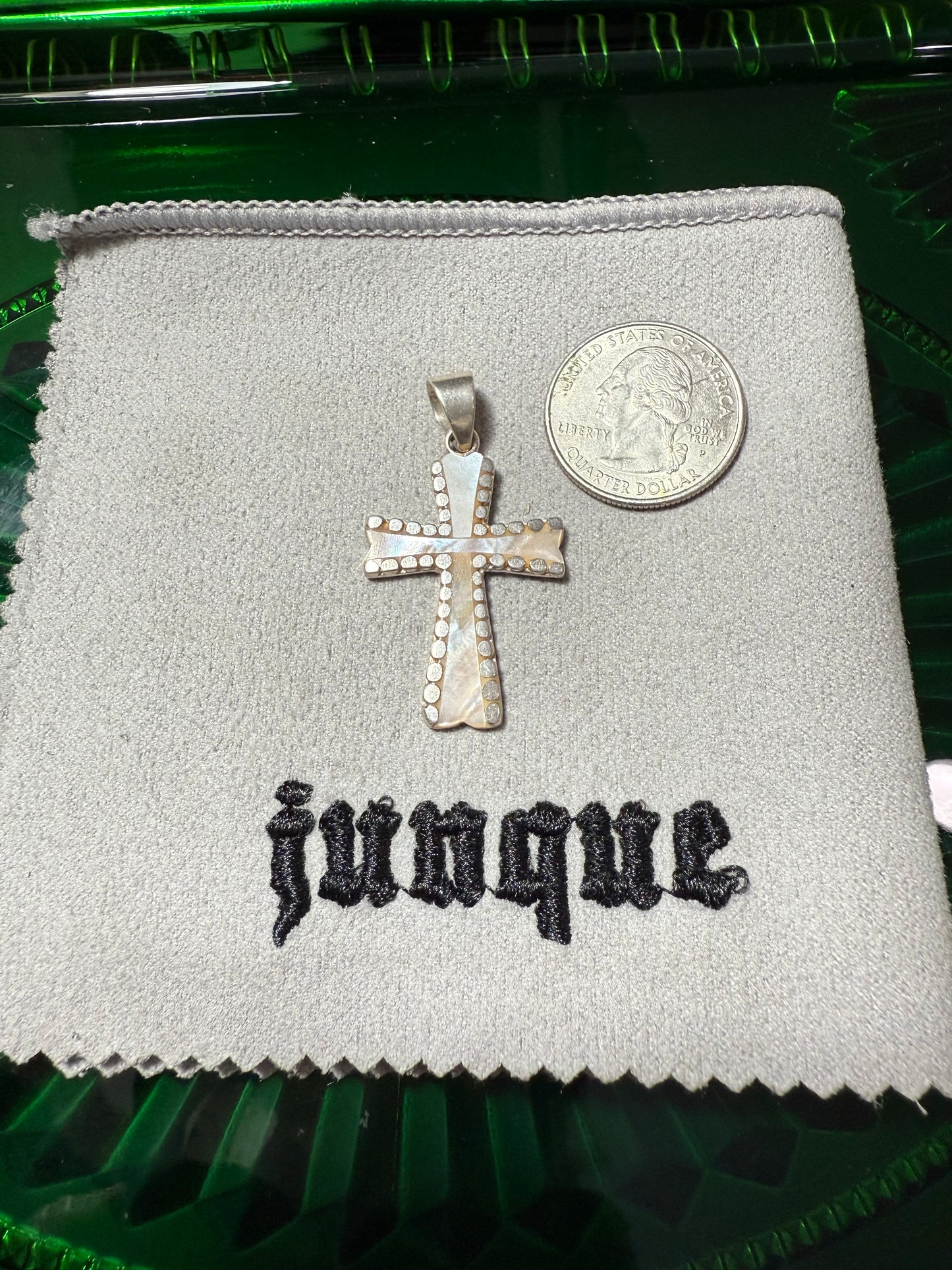 .925 Sterling silver mother of pearl cross pendant