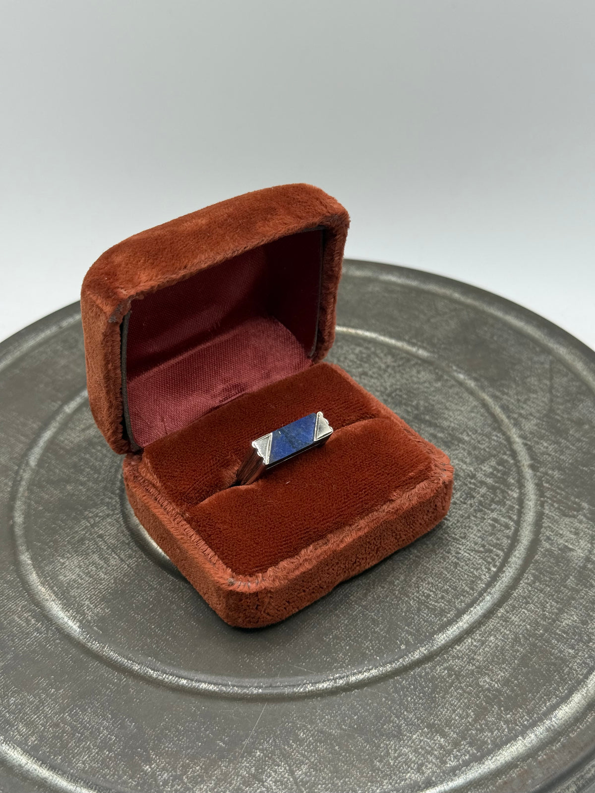 .925 Sterling Silver Blue Lapis Lazuli Look Geometric Ring – Sz. 6.5
