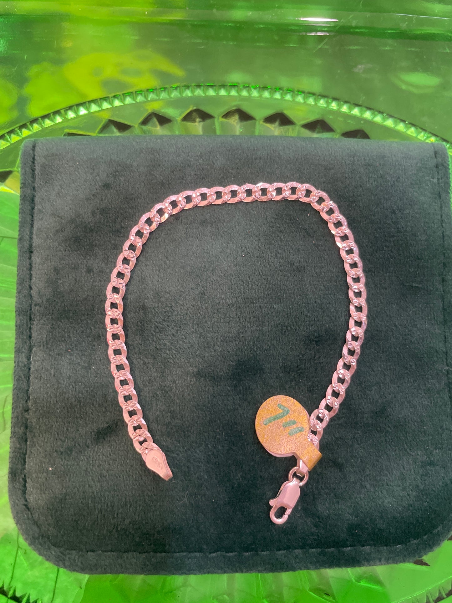 .925 sterling silver Cuban diamond cut link bracelet 7”