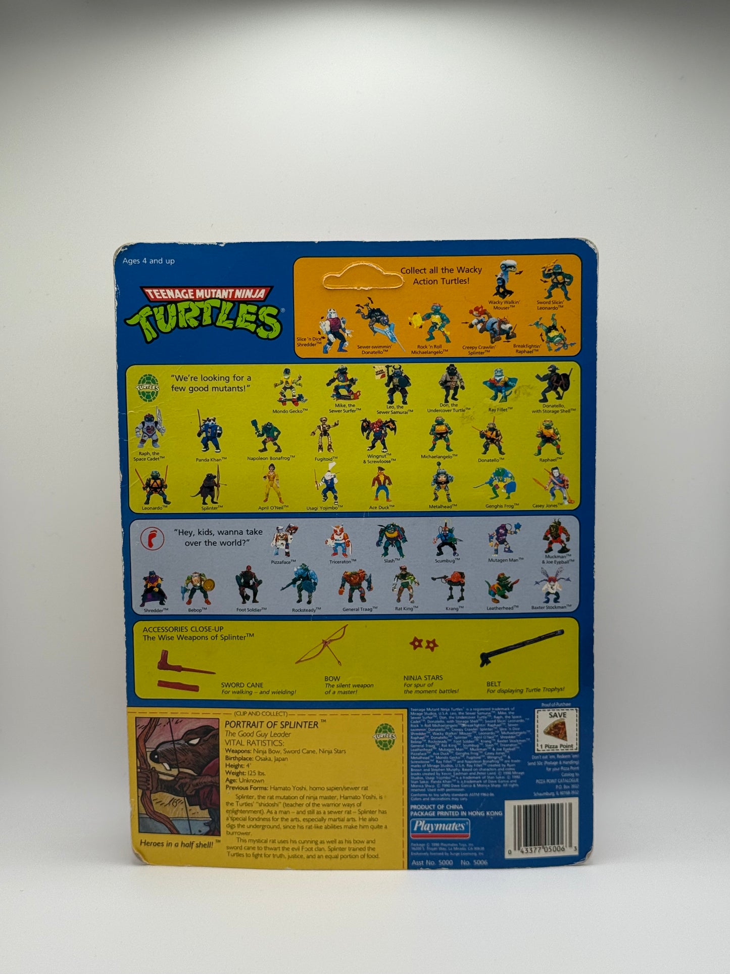 Vintage Teenage Mutant Ninja Turtles Splinter Action Figure MOC Playmates