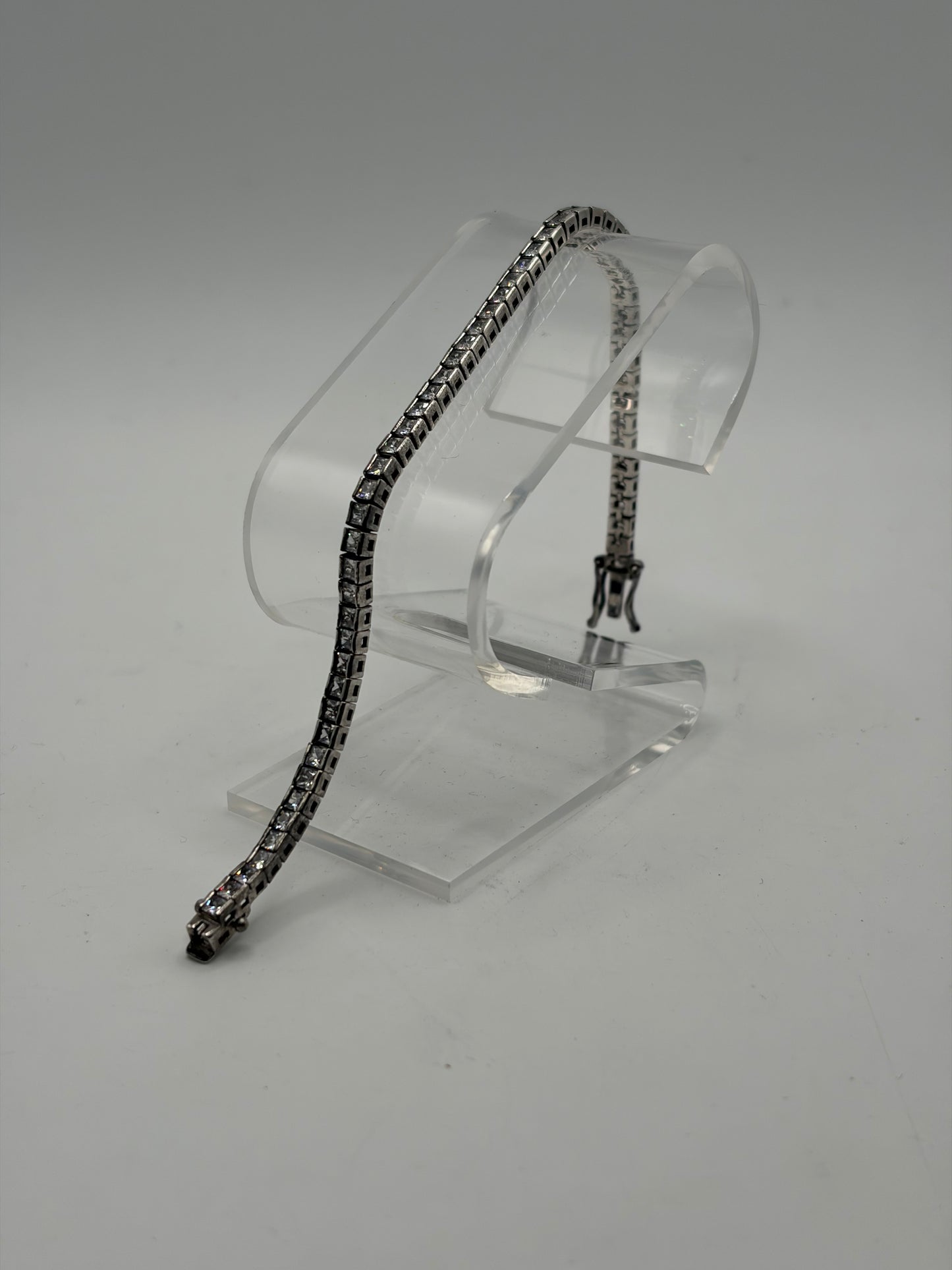 .925 Sterling Silver Square Cut CZ Tennis Bracelet Sz. 7in