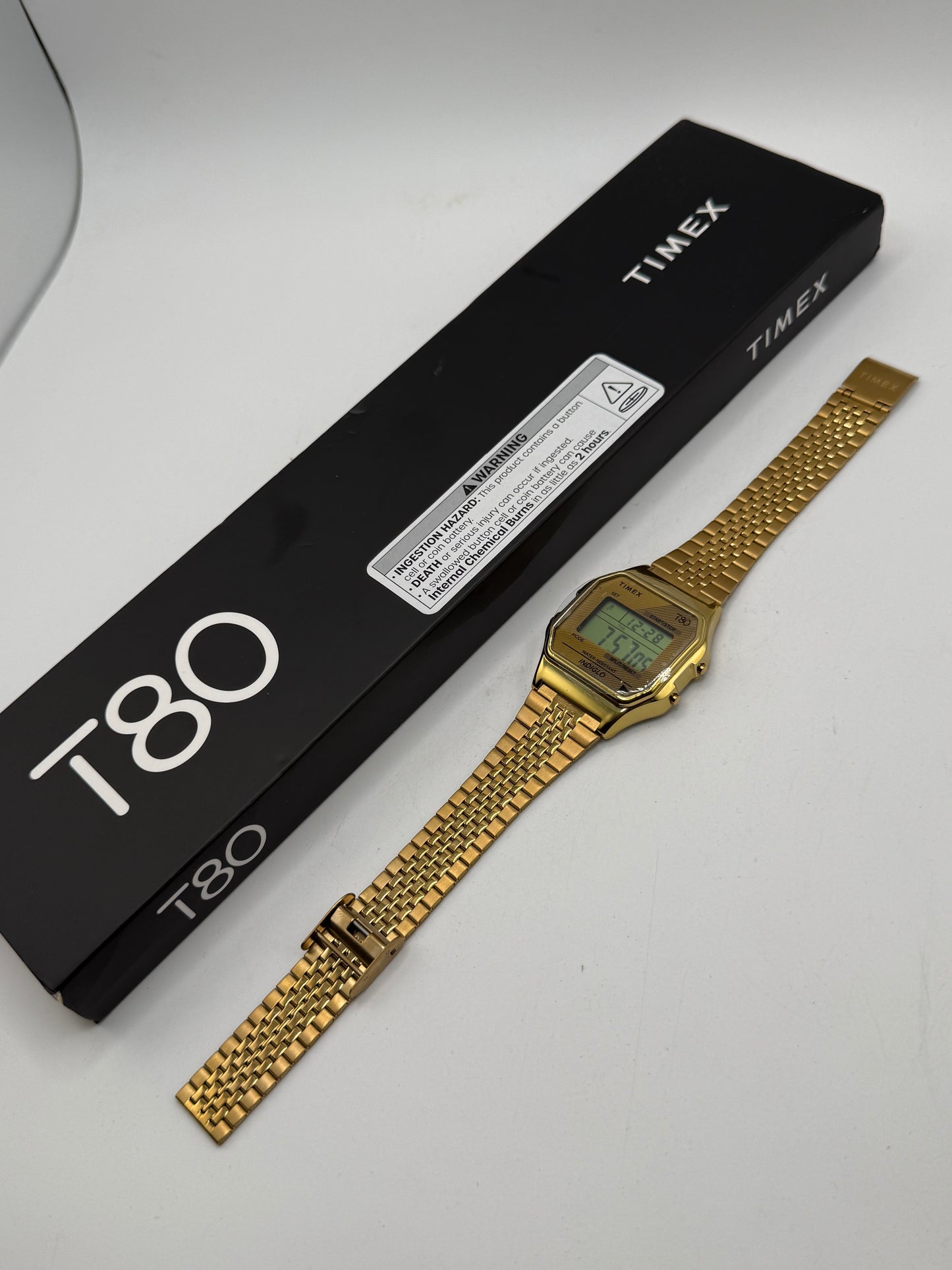 Timex T80 Gold Tone Digital Watch w/ Original Box