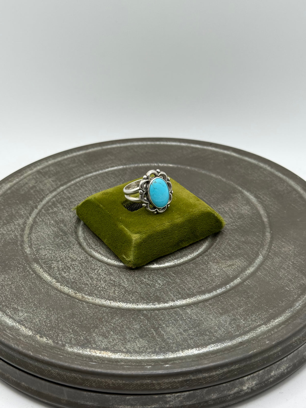 .925 Sterling Silver Oval Turquoise Statement Ring – Southwestern Navajo Style Sz. 7.5”