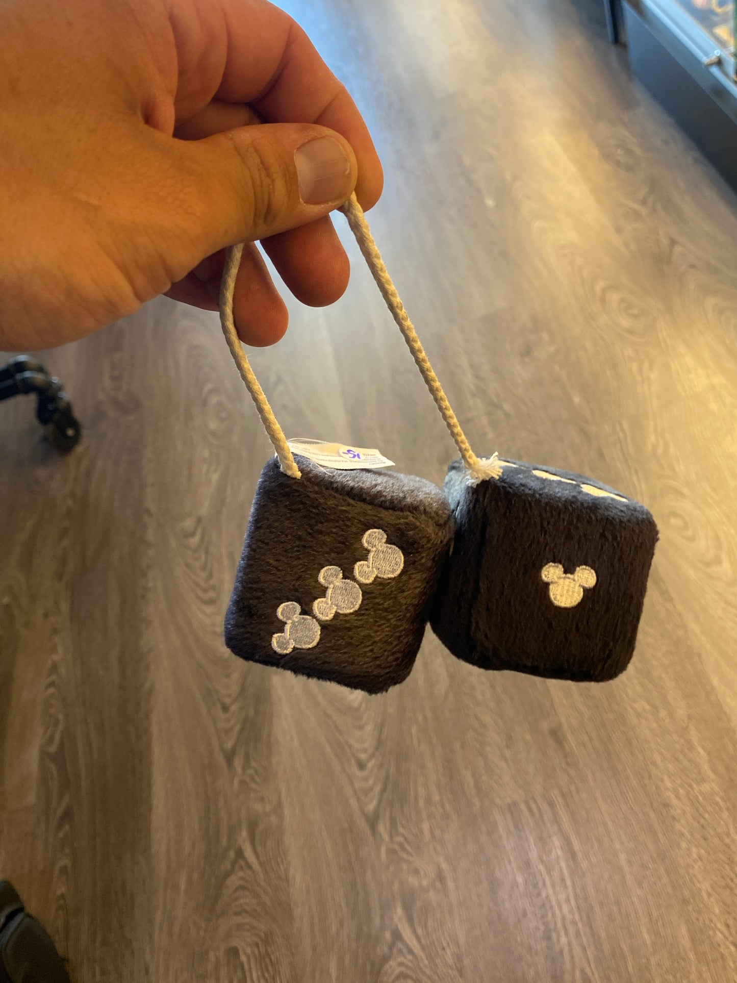 Vintage Disneyland Mickey Mouse Car Hanging Fuzzy Dice Set Black