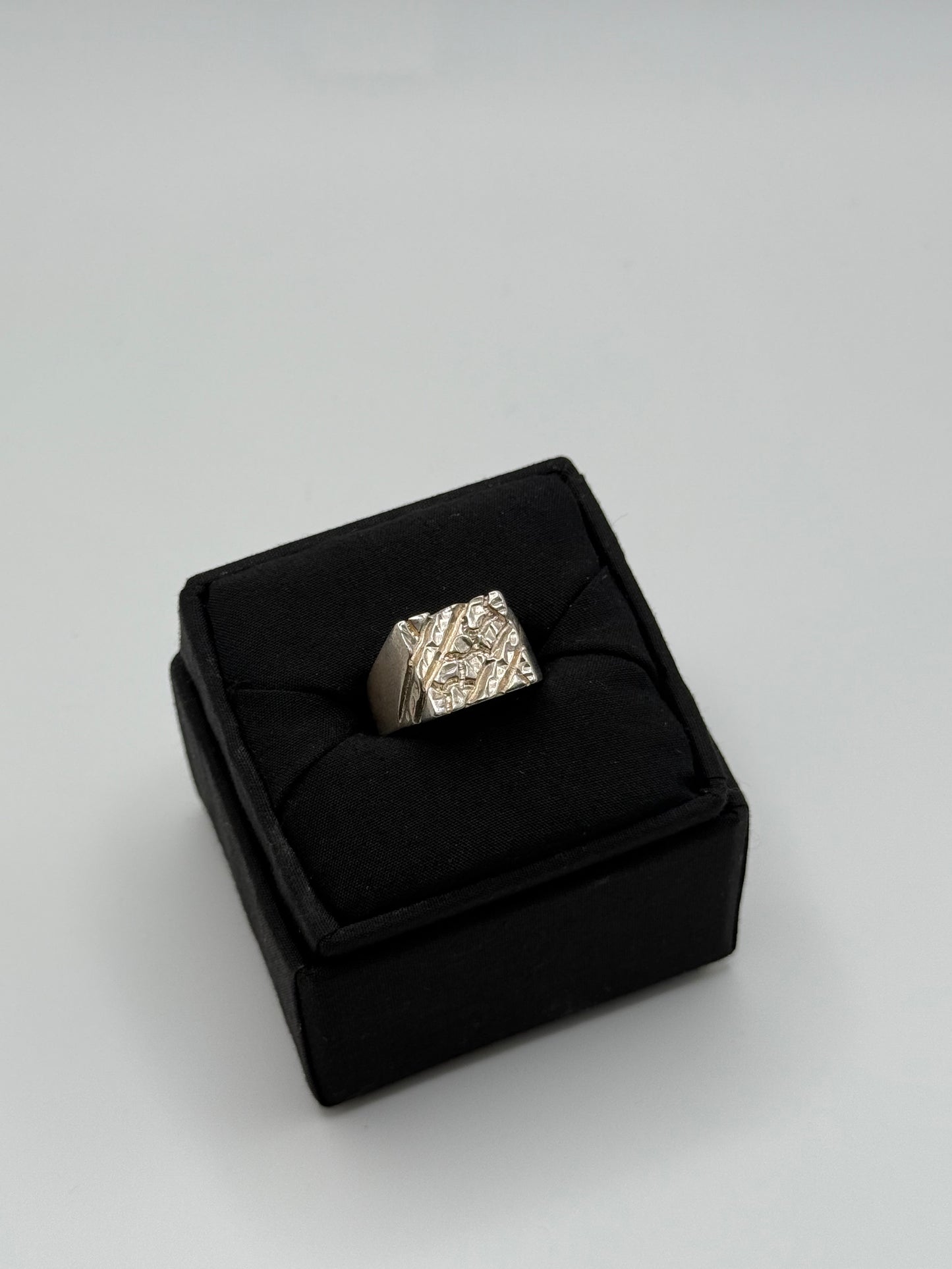 .925 Sterling Silver Textured Signet Style Ring Sz. 10.5