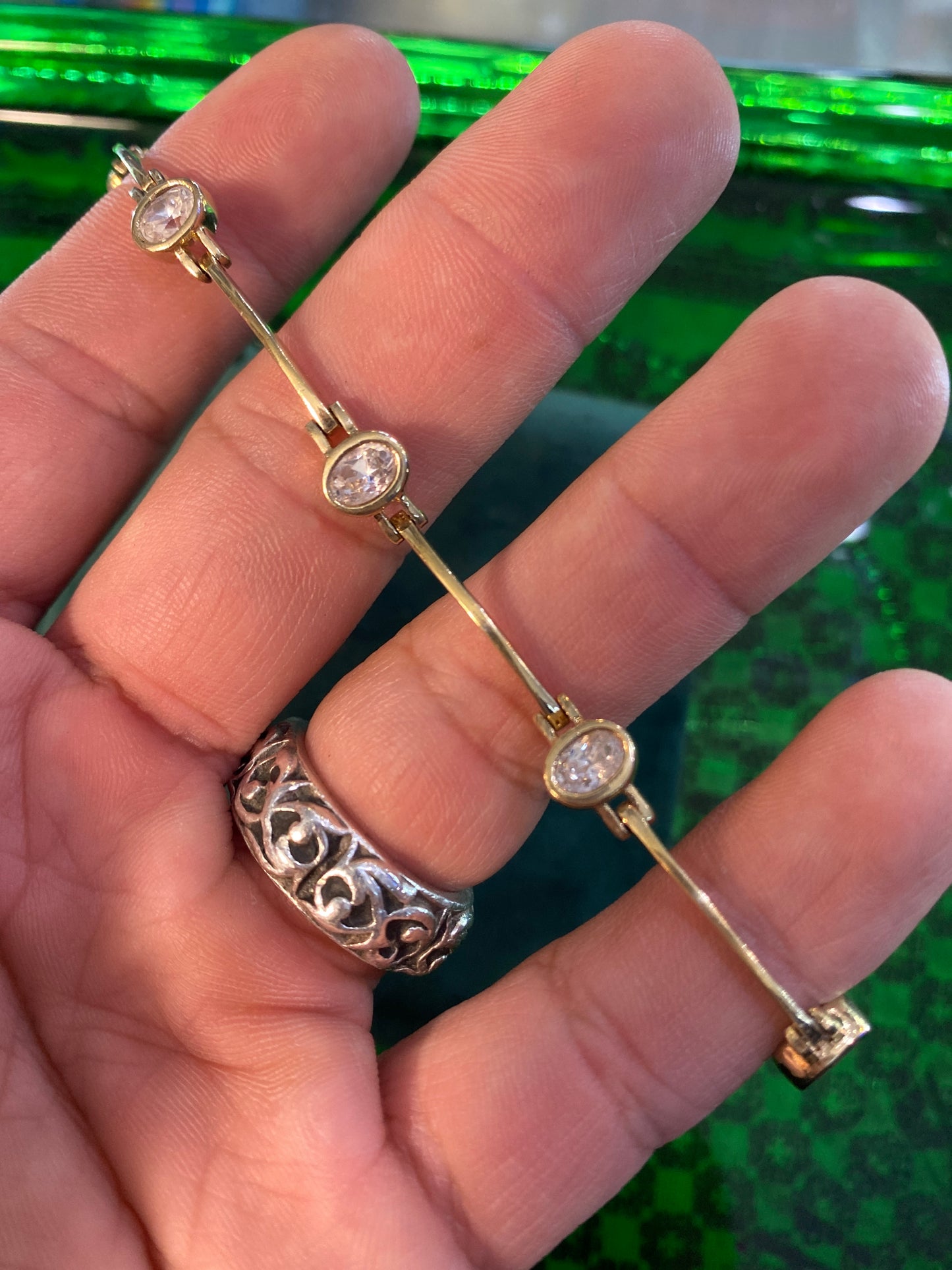 .925 Sterling Silver Yellow Gem Stone Bracelet 7.5”
