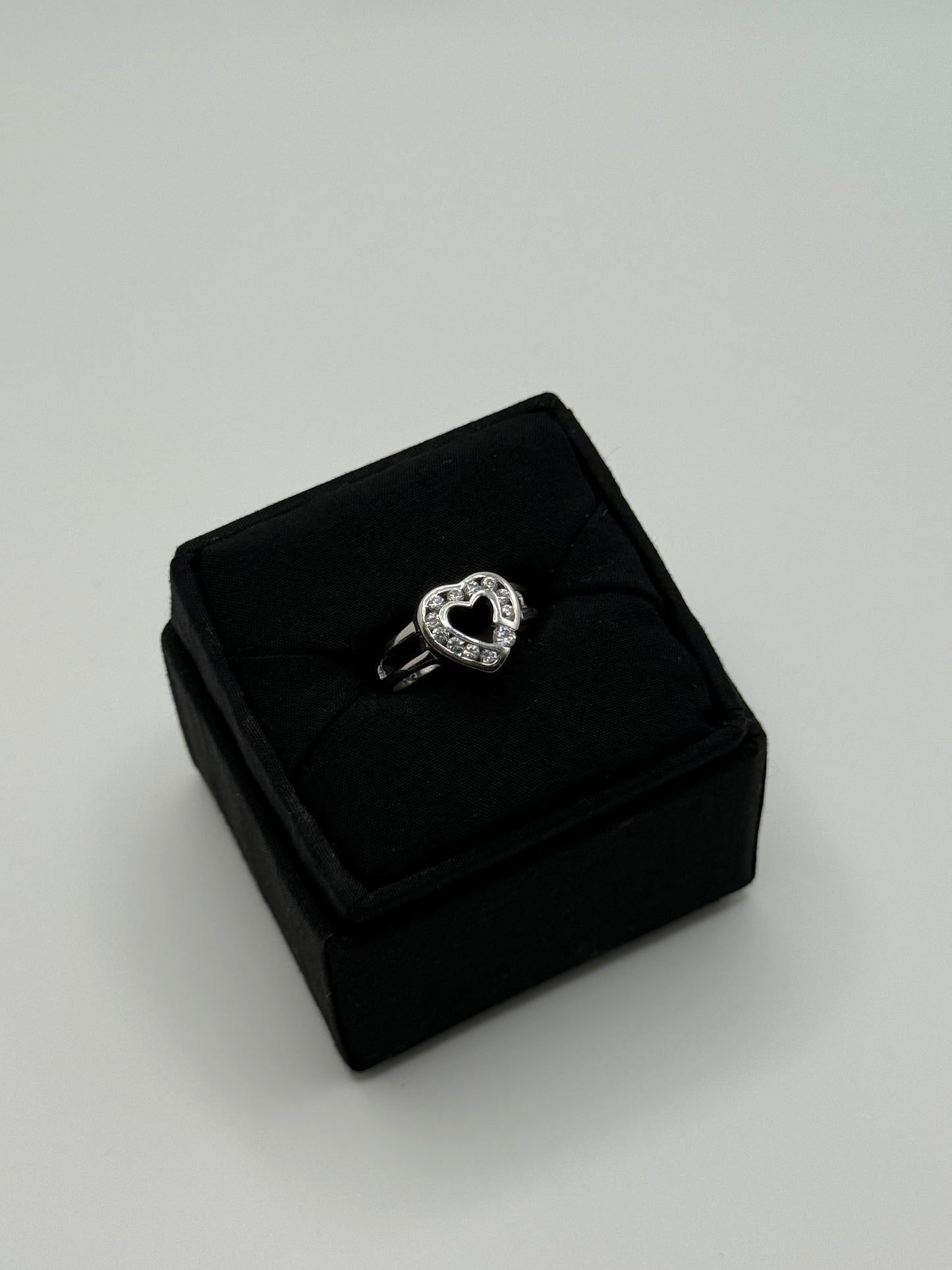 .925 Sterling Silver Double Heart Cubic Zirconia Ring Sz 9