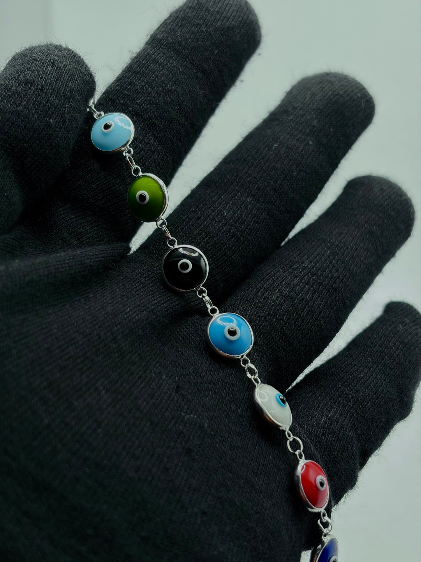 .925 Sterling Silver Evil Eye Bracelet Multicolor 7in