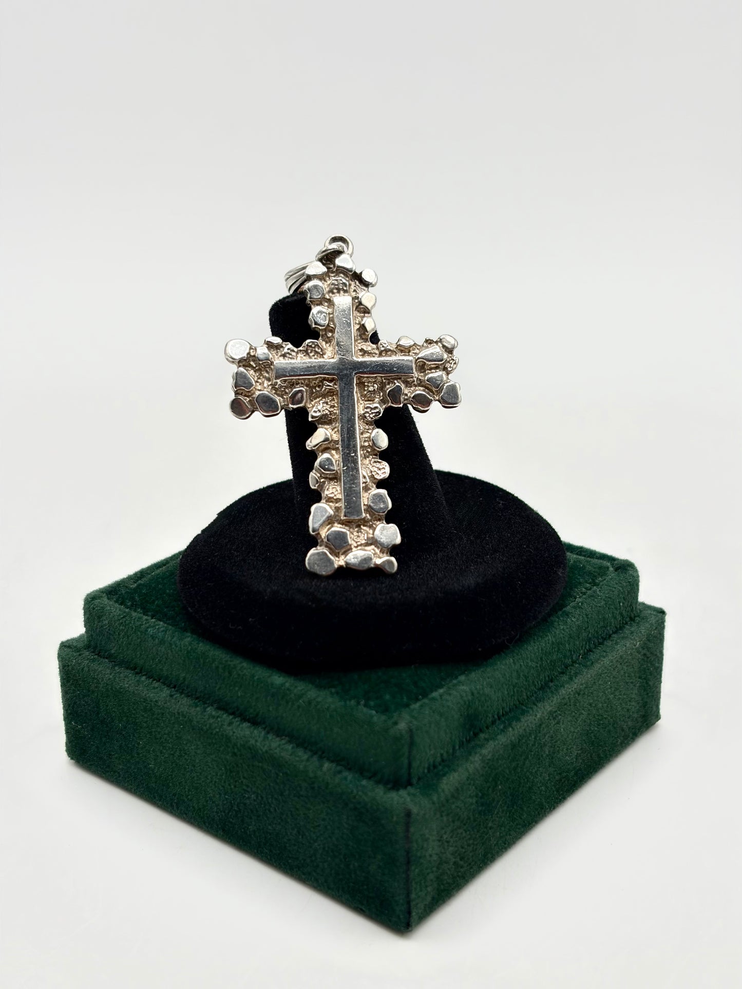 .925 Sterling Silver Nugget Rock Cross