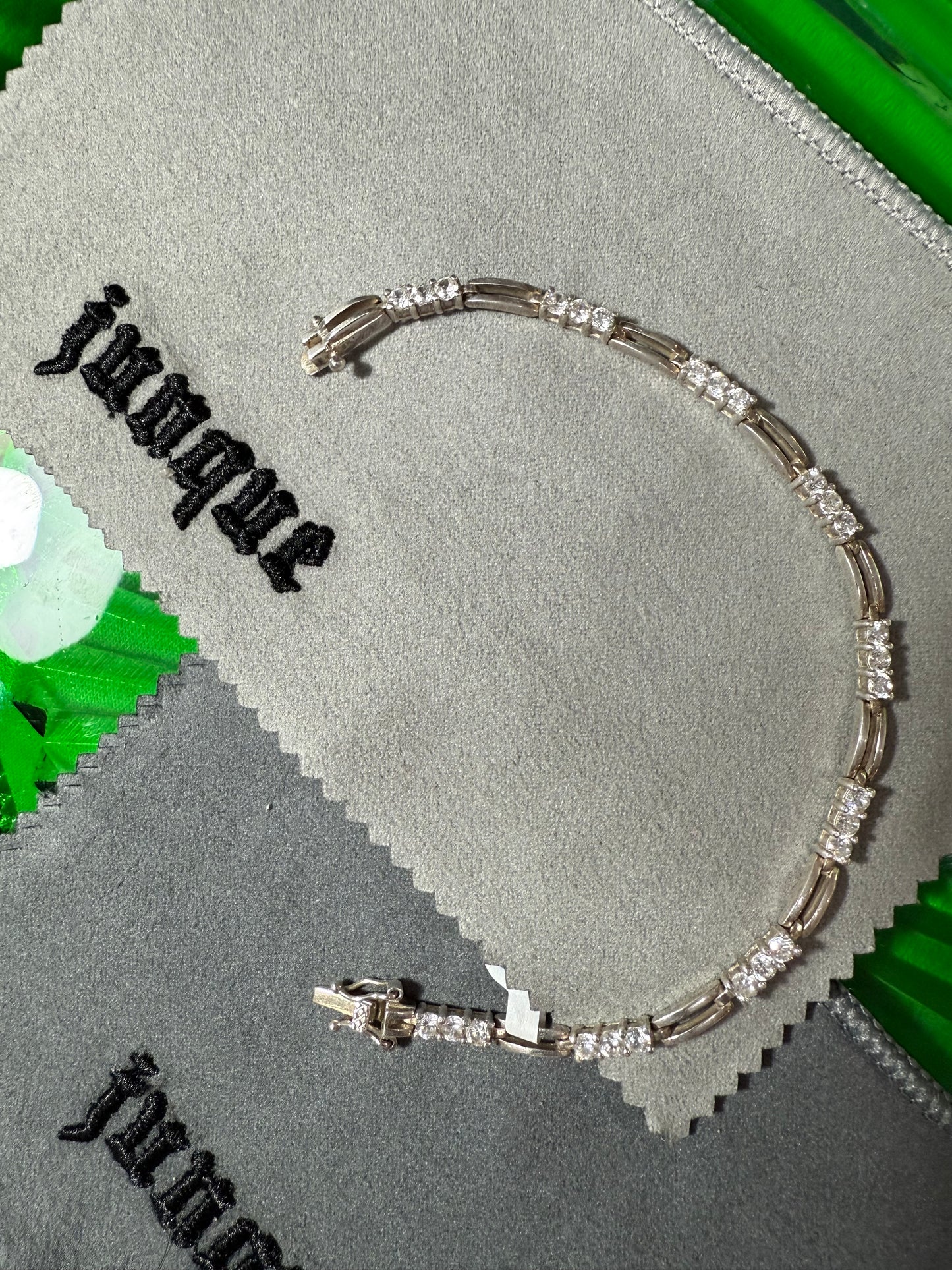 .925 Sterling Silver 3-stud bar CZ bracelet 7.5”