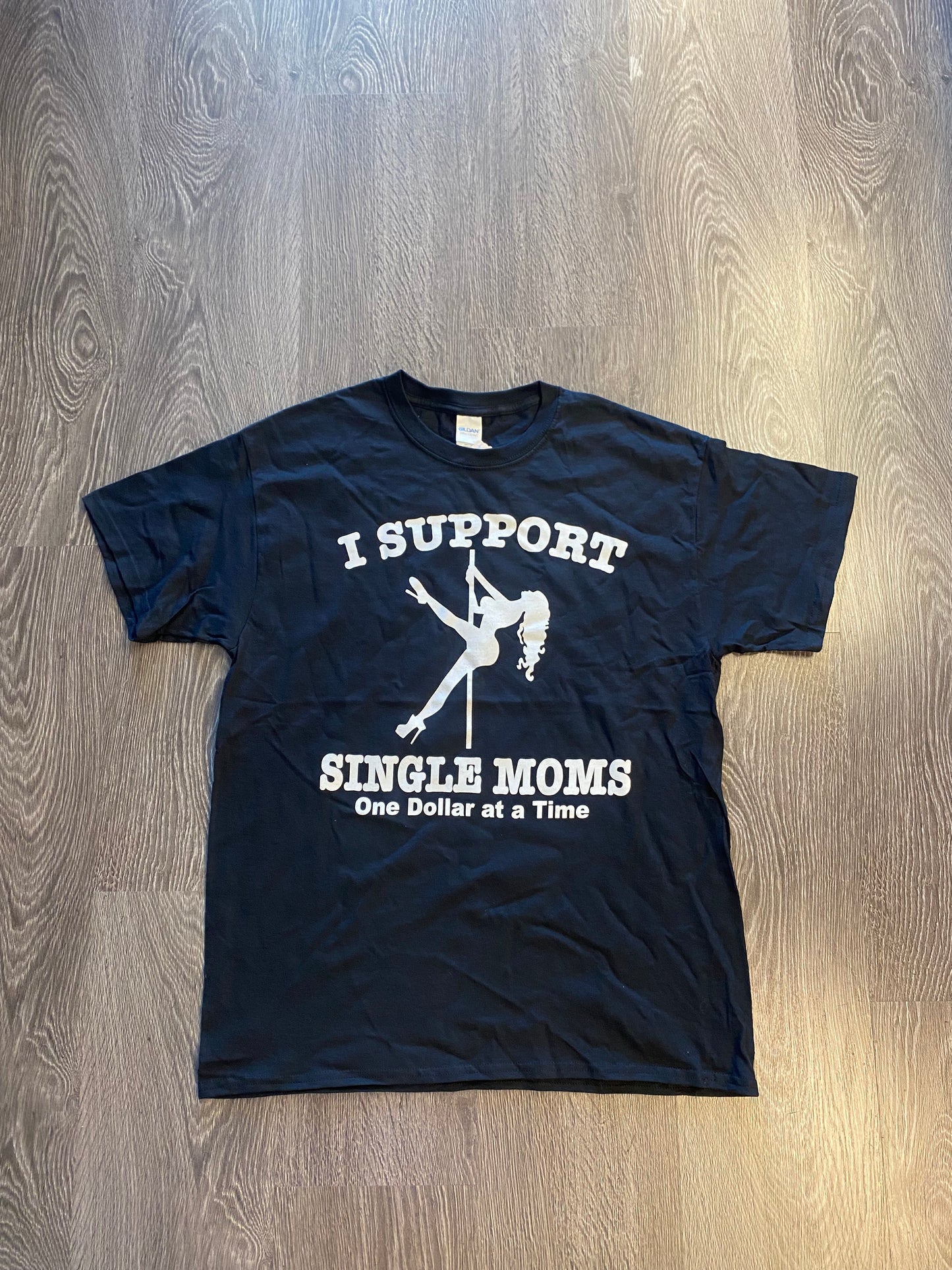 Vintage Y2K I Support Single Moms T-Shirt Black Sz Large