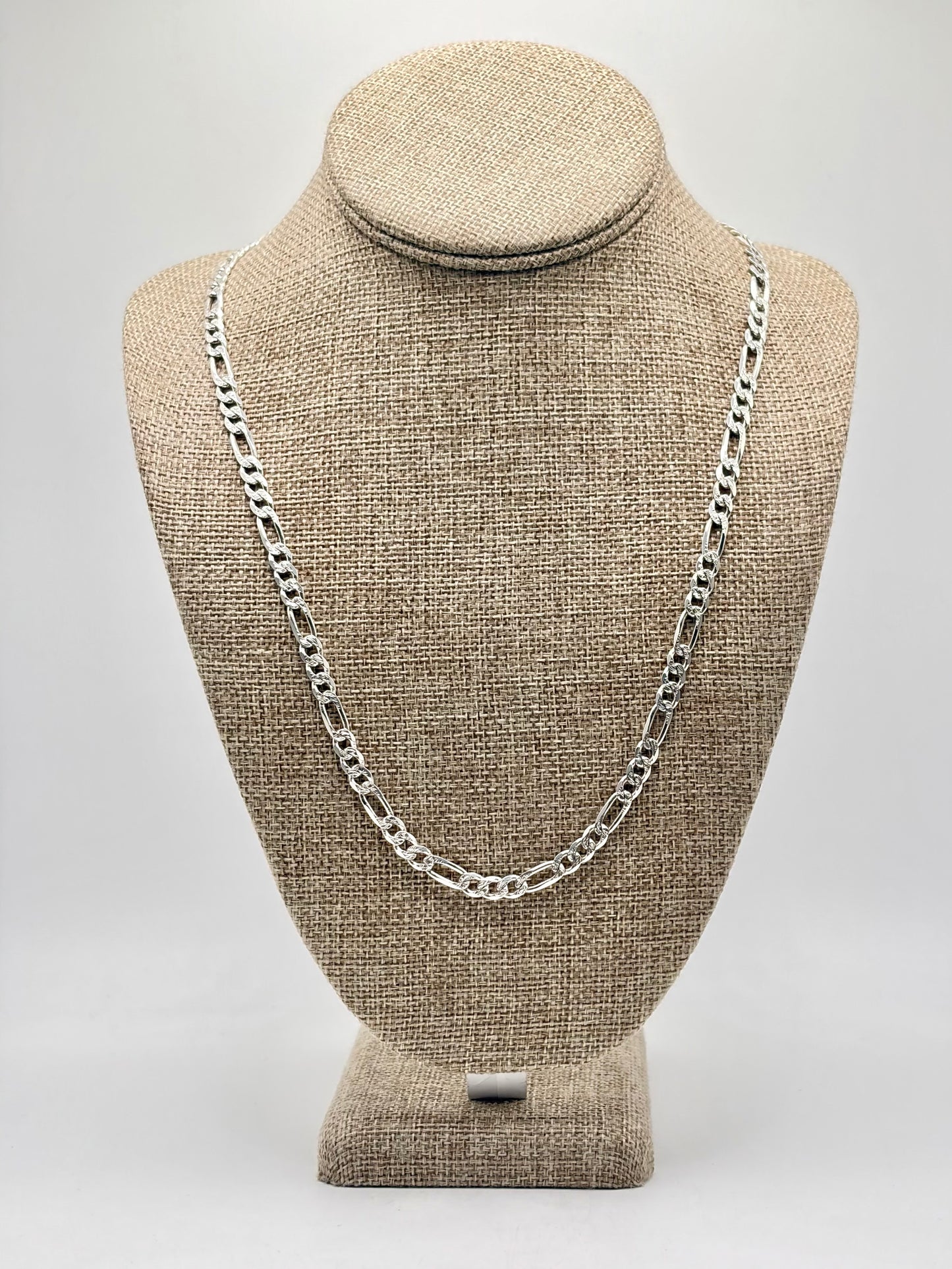 .926 Sterling Silver Diamond Cut Figaro Chain 24in