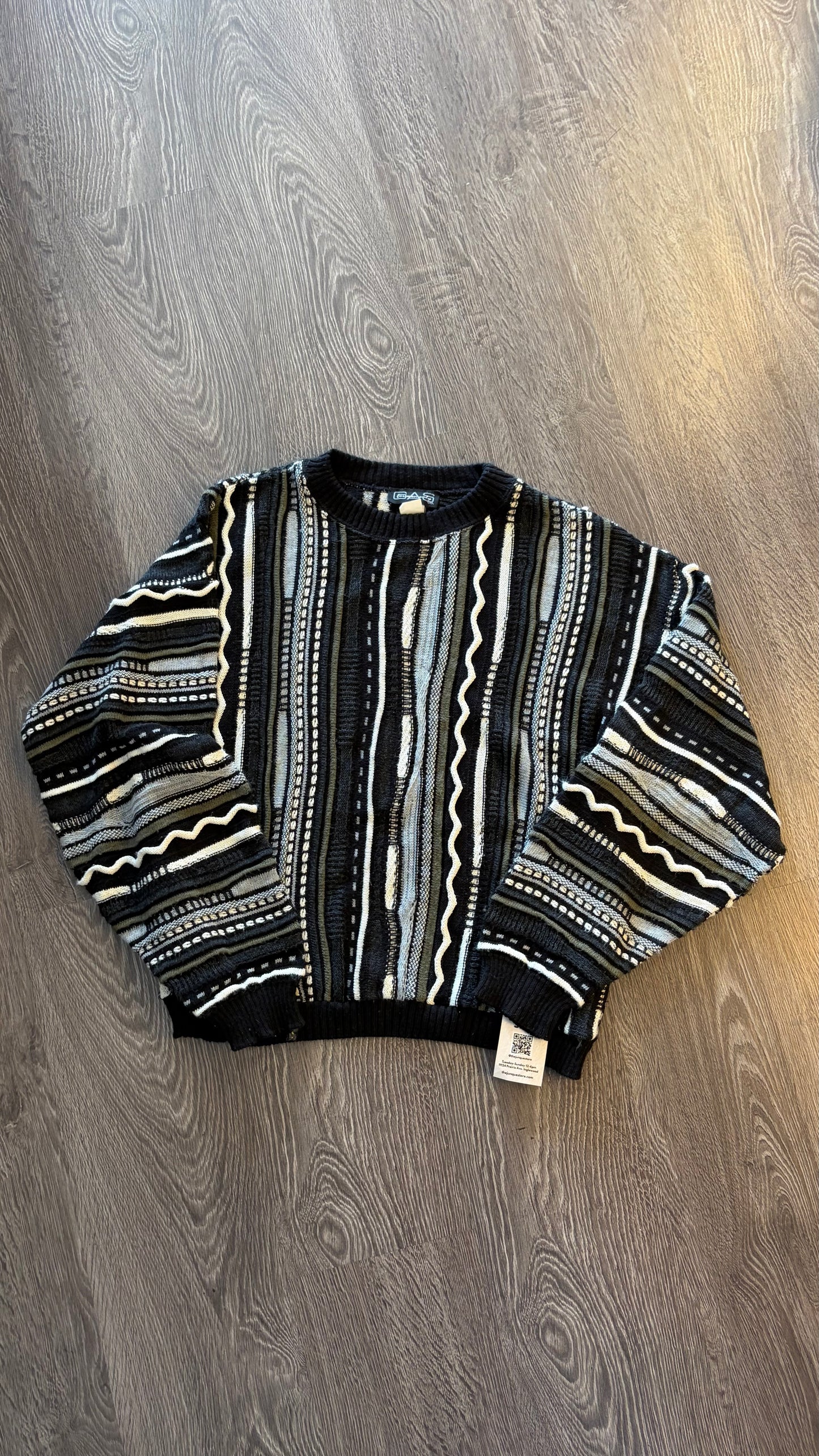Vintage Coogi Style Textured Knit Sweater Black Gray Size M
